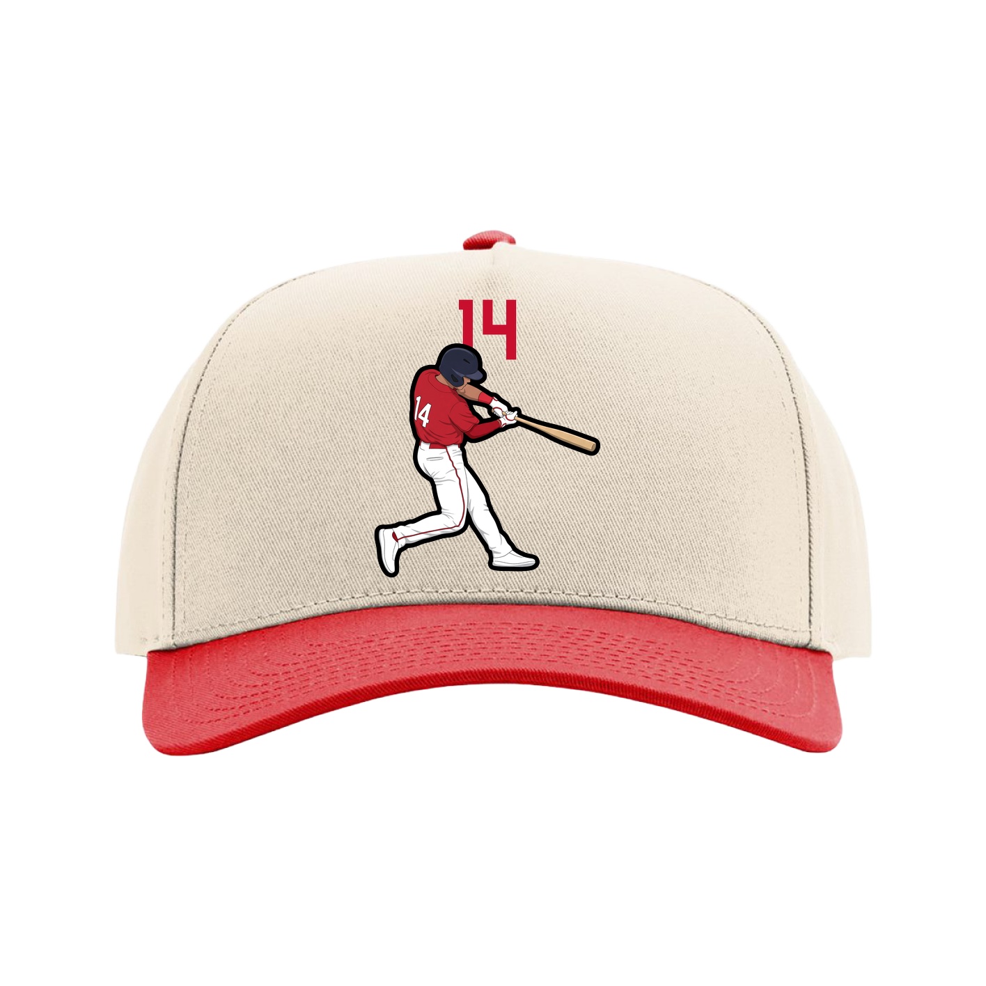 Full Fabric Five-Panel Champ Cap — Number Top in Cream/Red