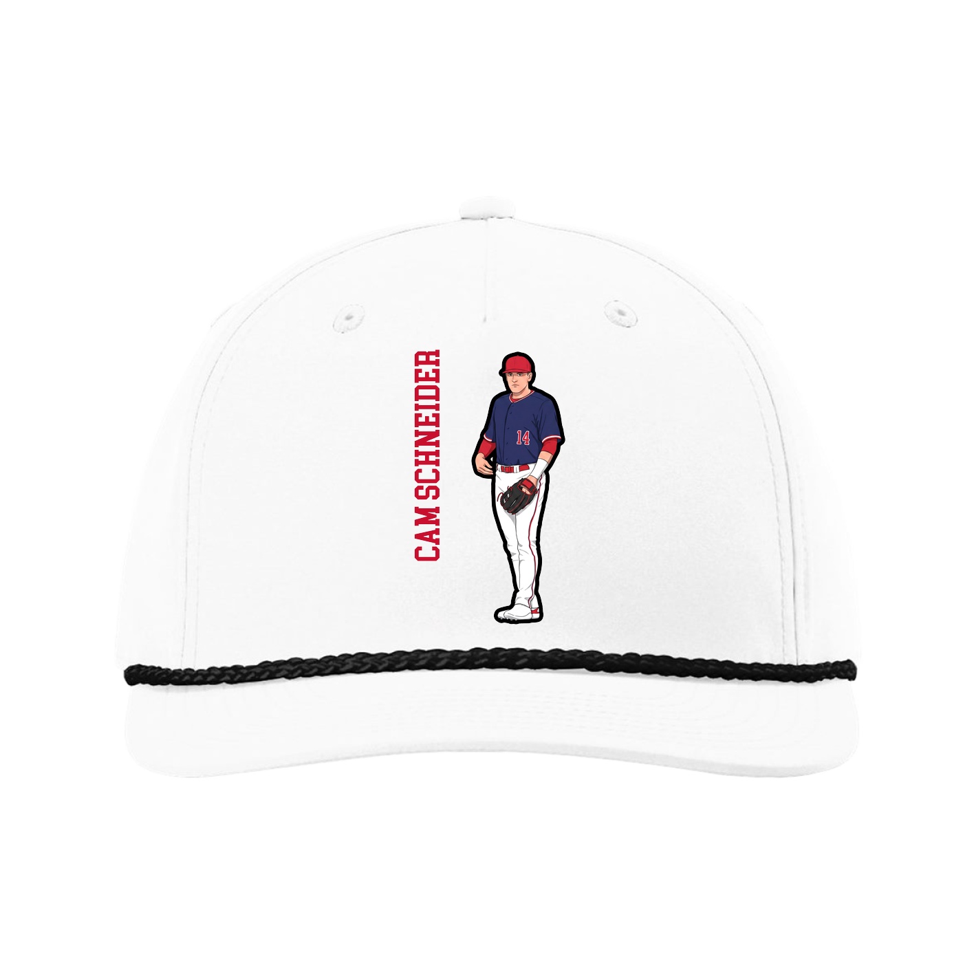 Five-Panel Classic Rope Cap — Name Vertical in White