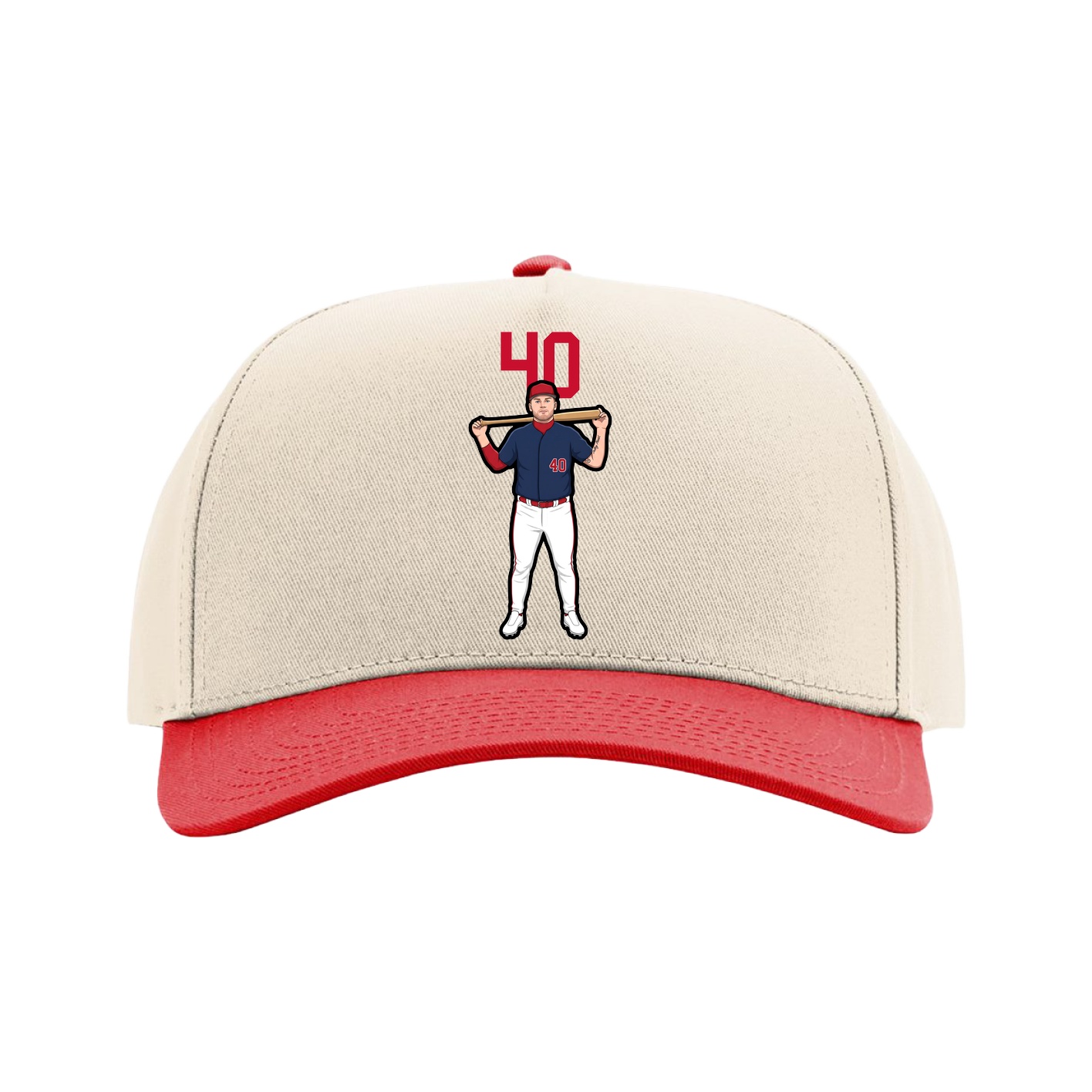 Full Fabric Five-Panel Champ Cap — Number Top in Cream/Red