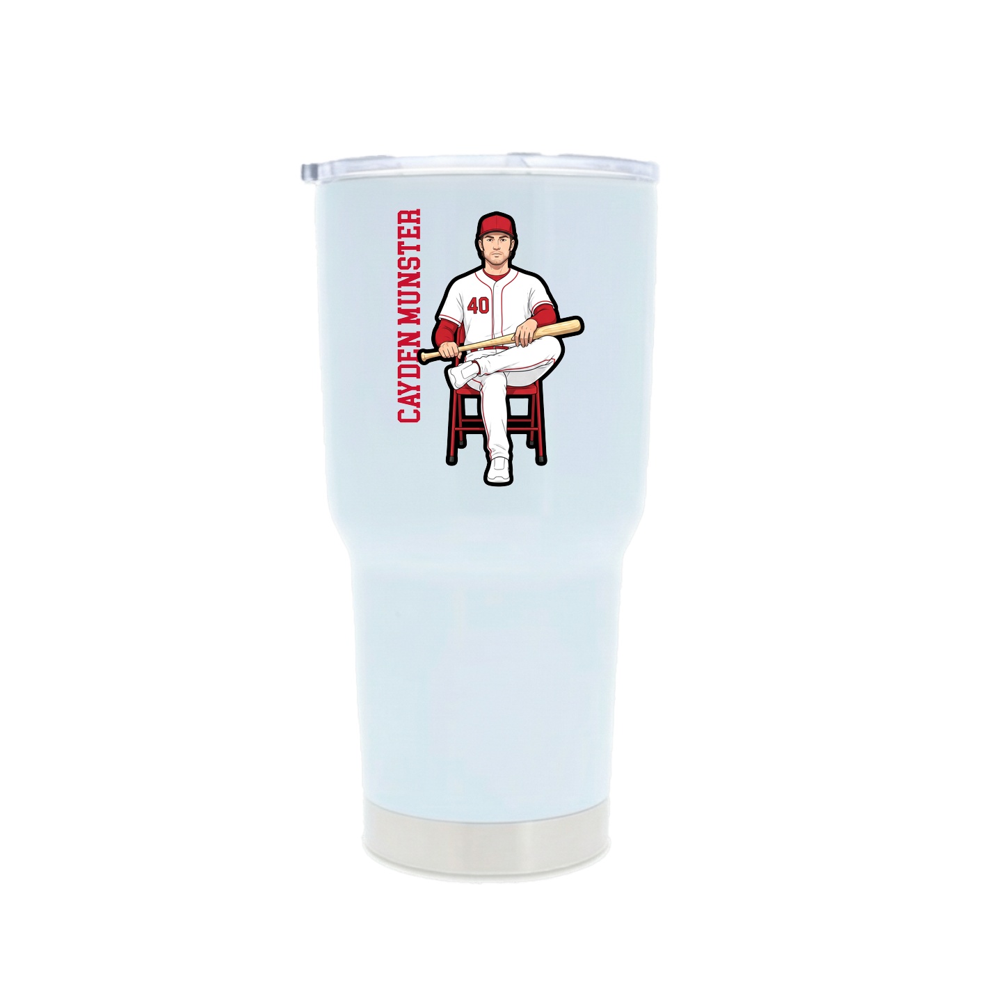 30oz Stainless Steel Tumbler — Name Vertical in White