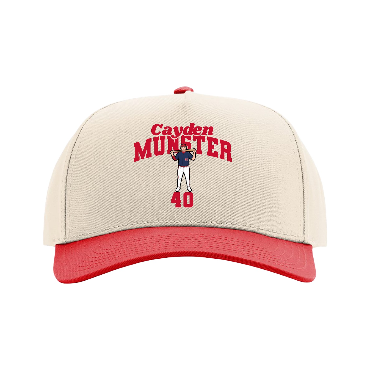 Full Fabric Five-Panel Champ Cap — Signature Arch in Cream/Red