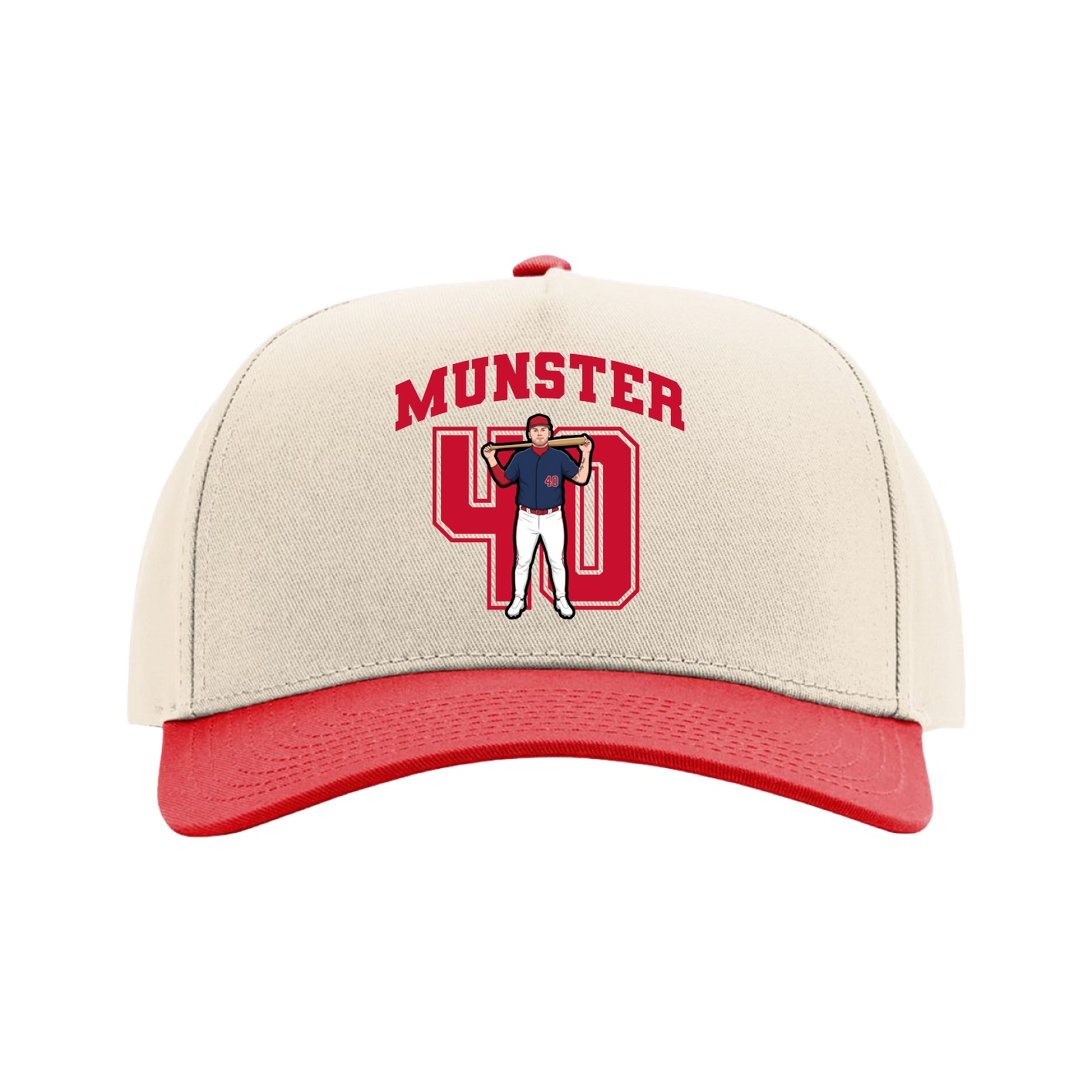 Full Fabric Five-Panel Champ Cap — Number in Cream/Red