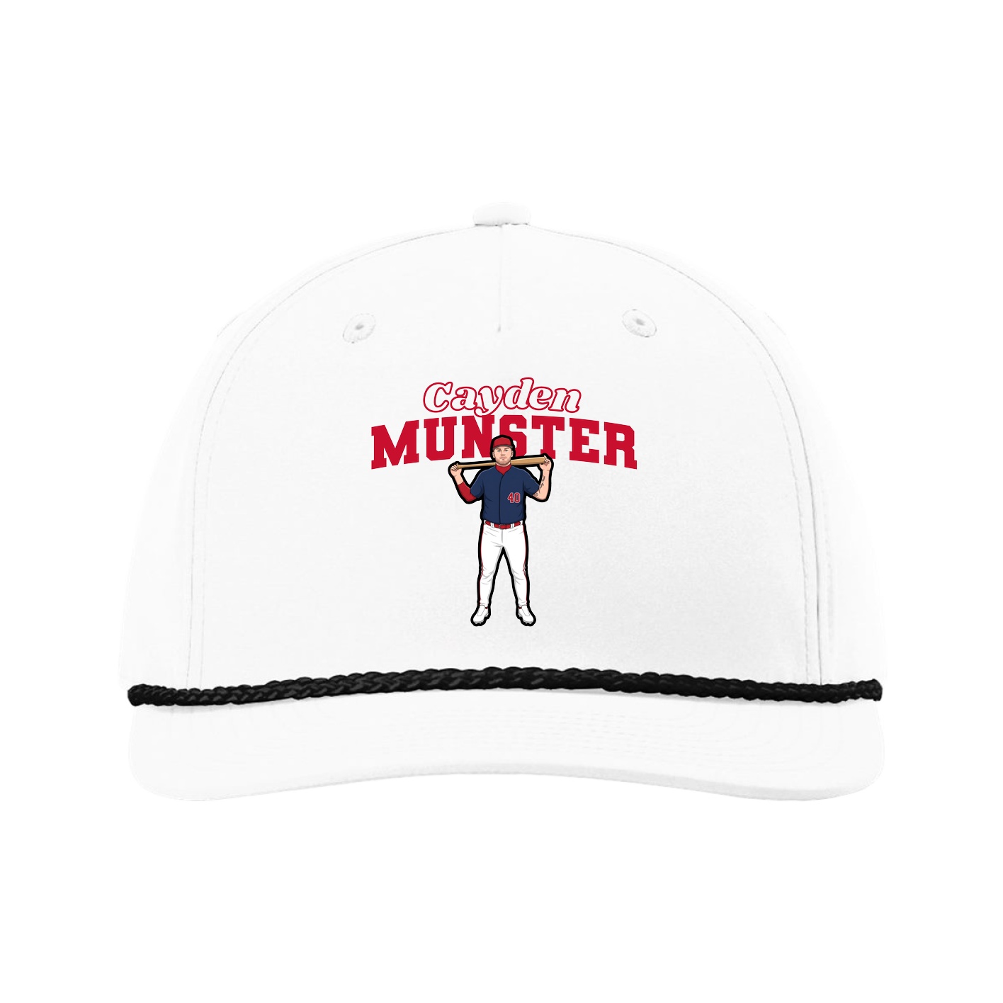 Five-Panel Classic Rope Cap — Name Arch in White