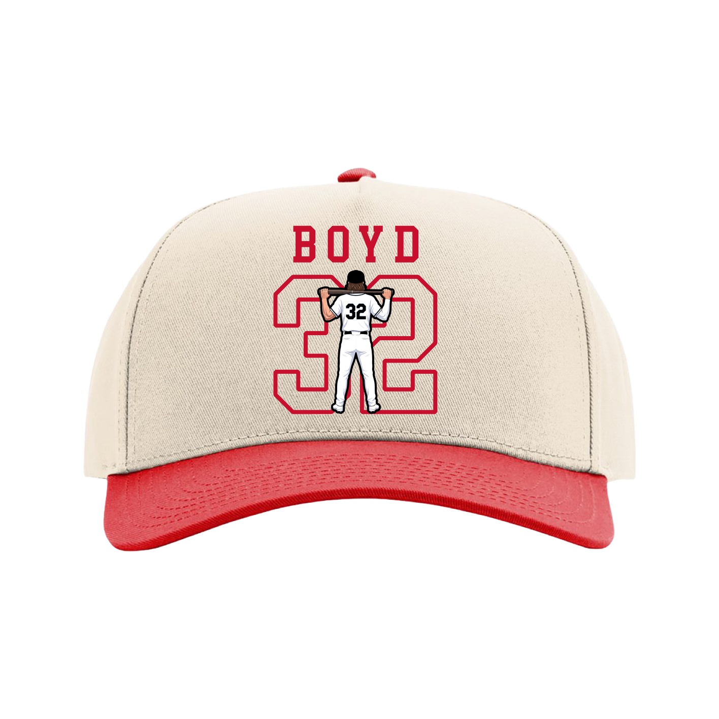 Full Fabric Five-Panel Champ Cap — Shirsey in Cream/Red