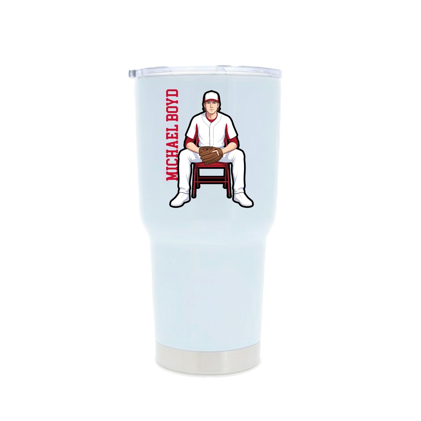30oz Stainless Steel Tumbler — Name Vertical in White