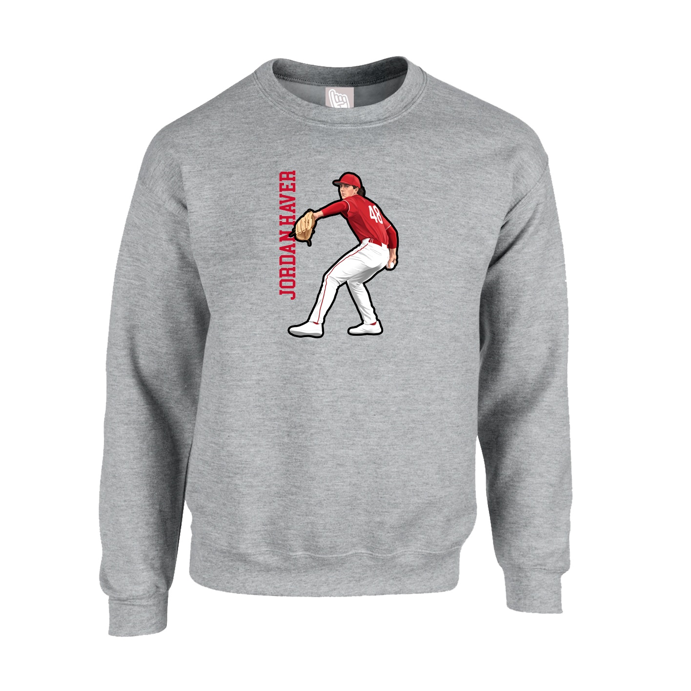 Fleece Crew — Name Vertical in Grey