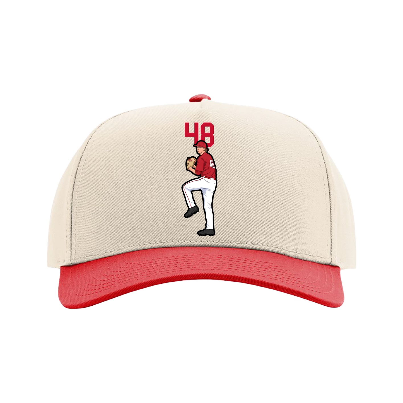 Full Fabric Five-Panel Champ Cap — Number Top in Cream/Red
