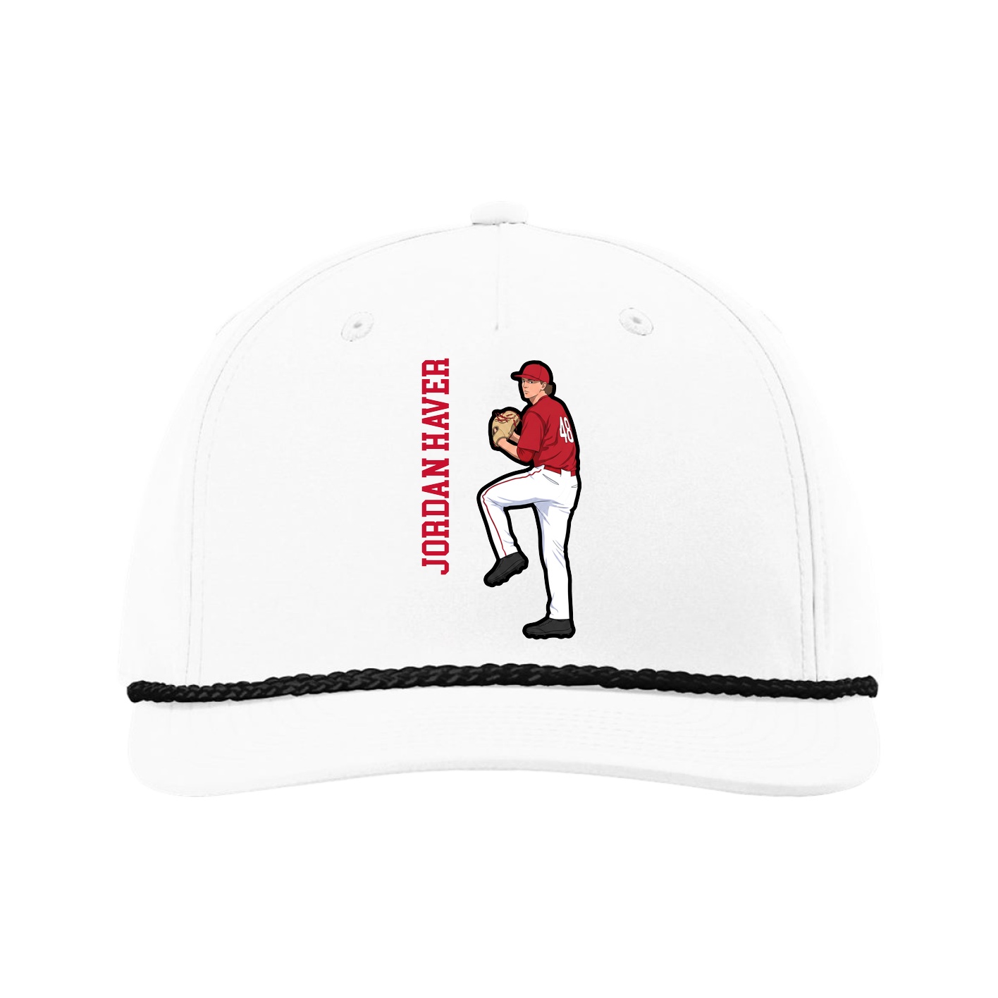 Five-Panel Classic Rope Cap — Name Vertical in White