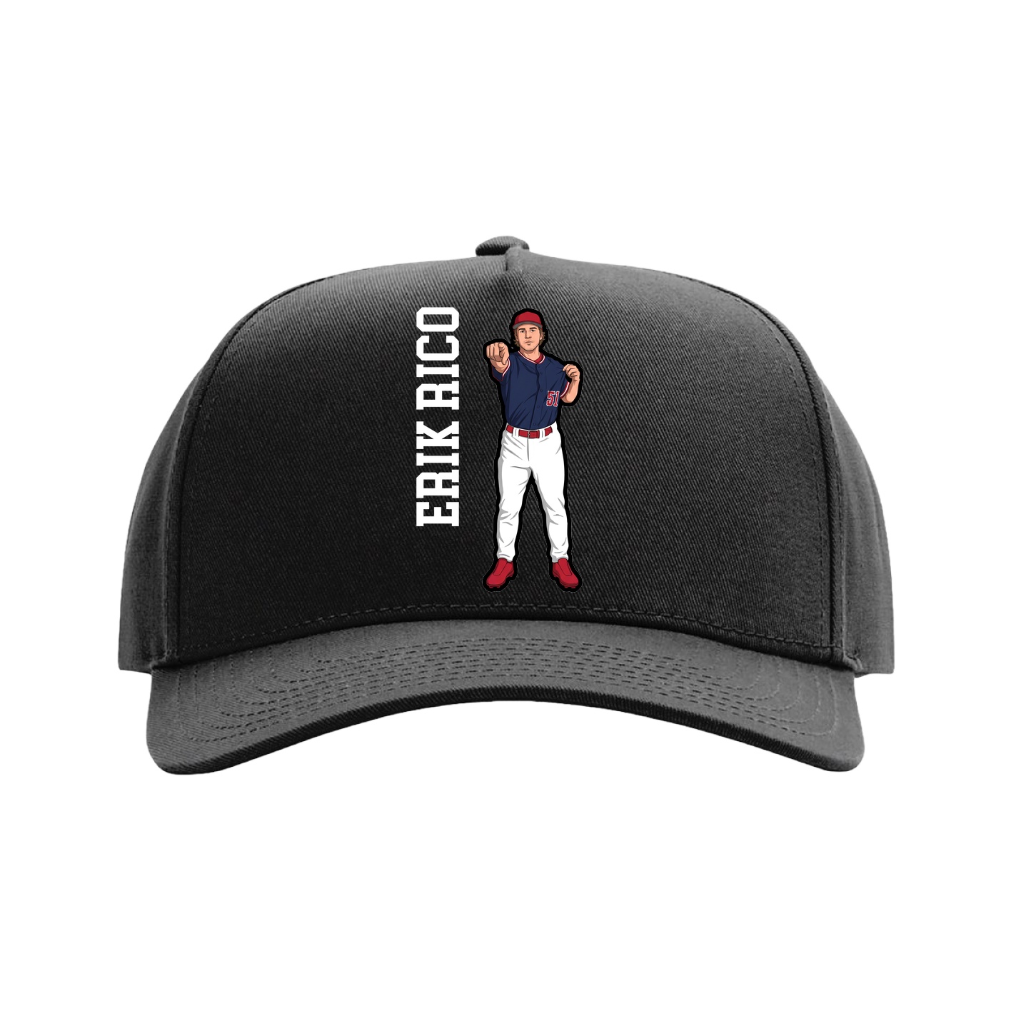 Full Fabric Five-Panel Champ Cap — Name Vertical in Black