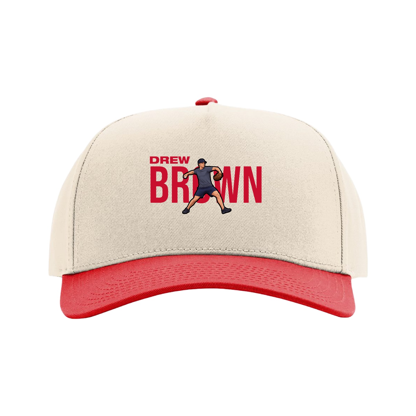 Full Fabric Five-Panel Champ Cap — Player Name in Cream/Red