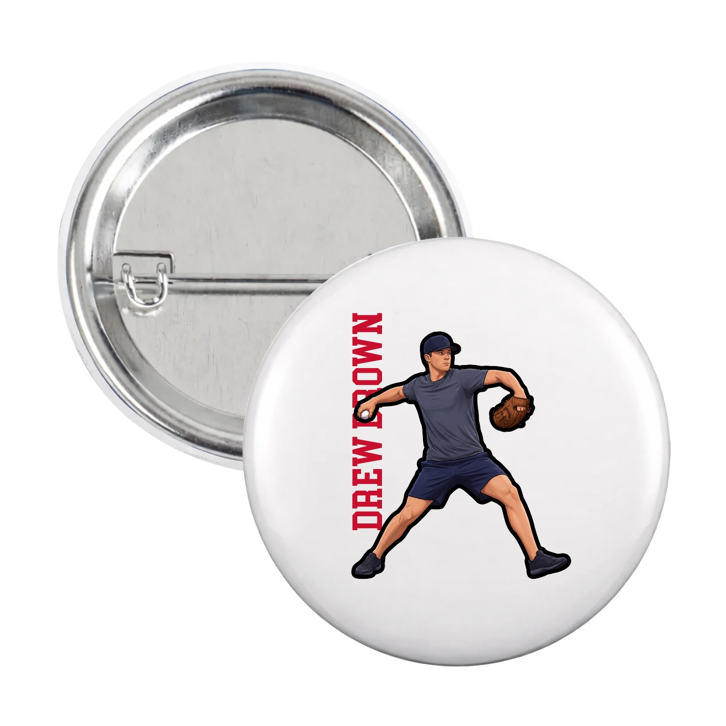 Game Day Button — Name Vertical in White