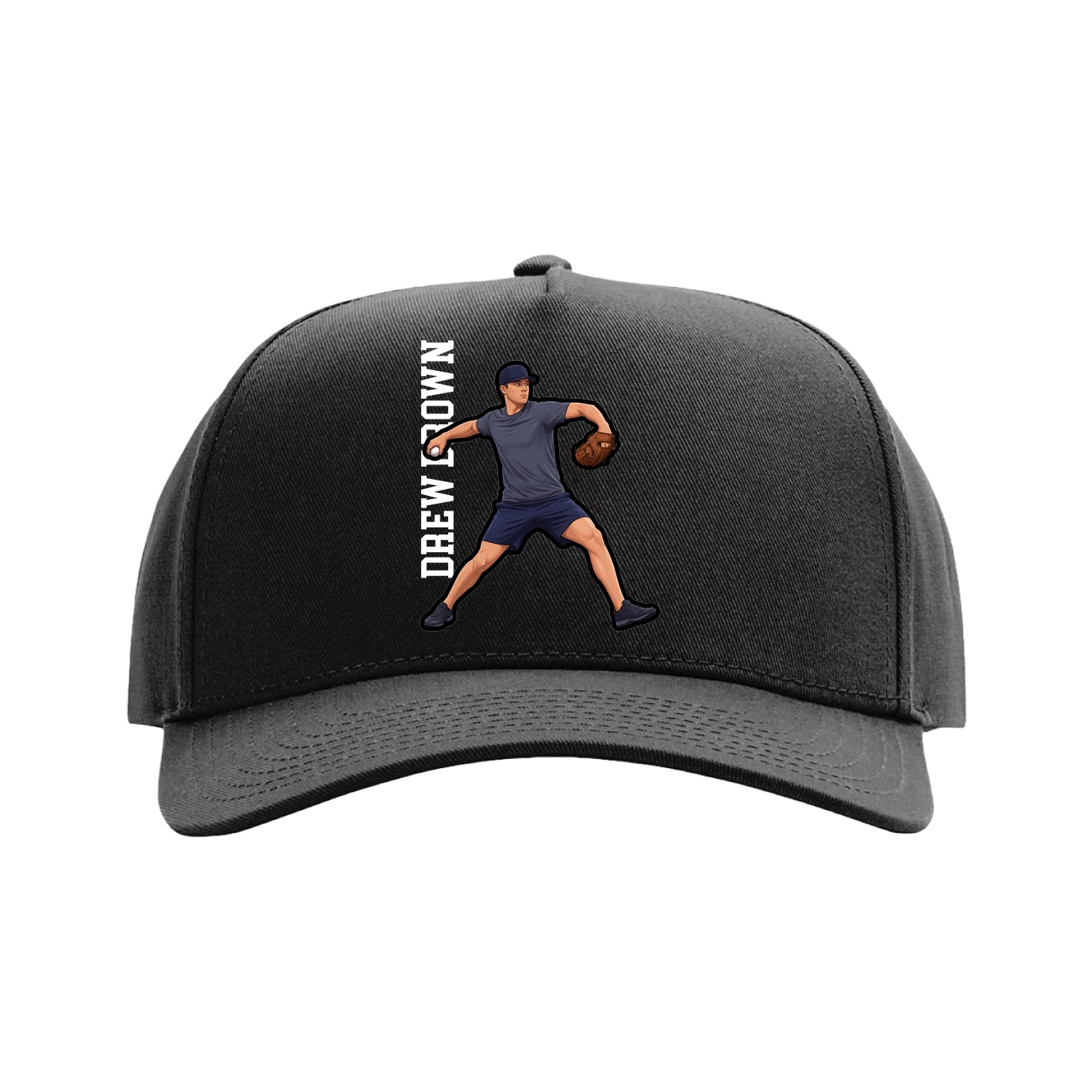 Full Fabric Five-Panel Champ Cap — Name Vertical in Black