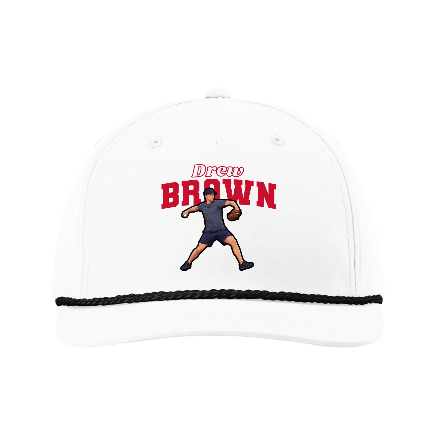 Five-Panel Classic Rope Cap — Name Arch in White
