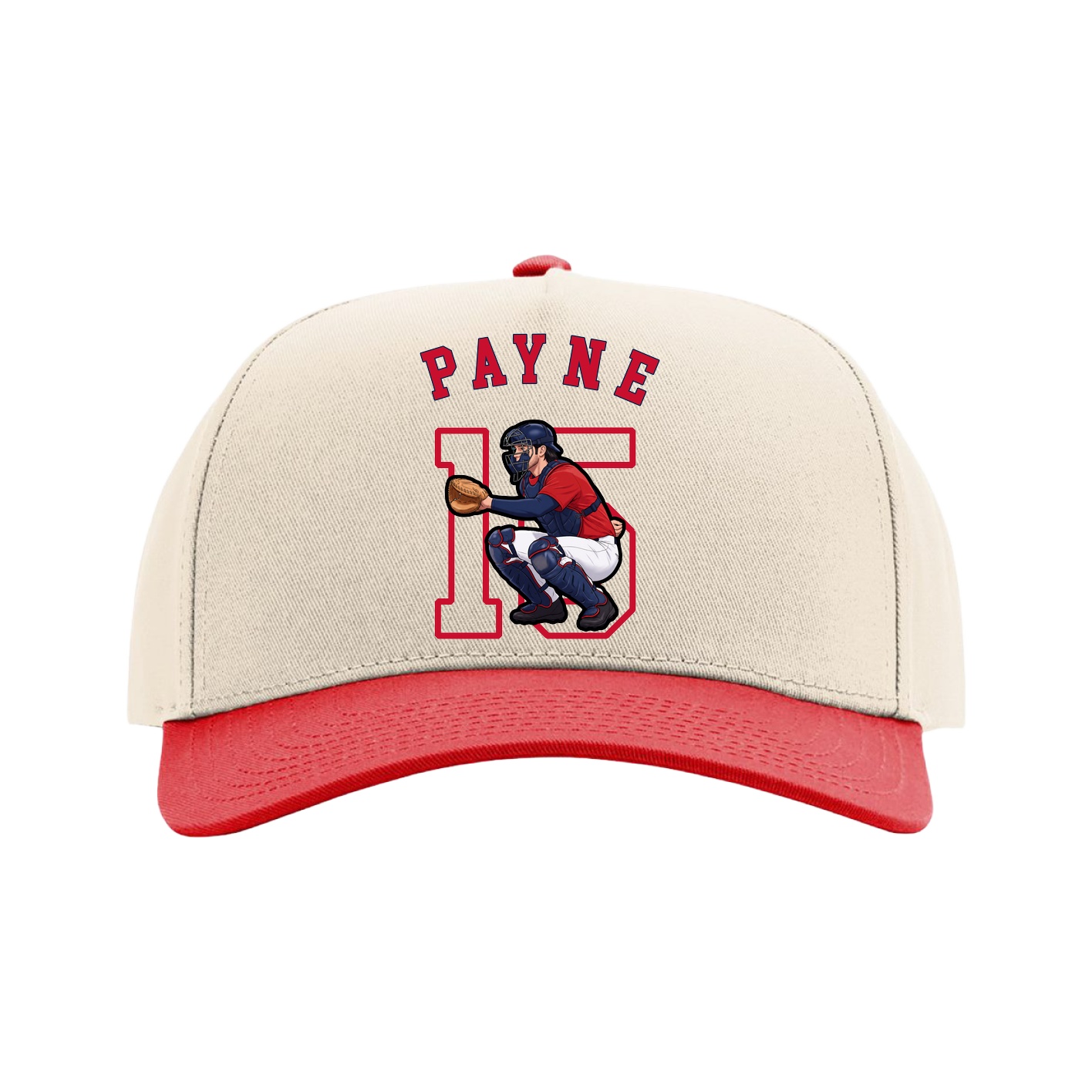 Full Fabric Five-Panel Champ Cap — Shirsey Arch in Cream/Red