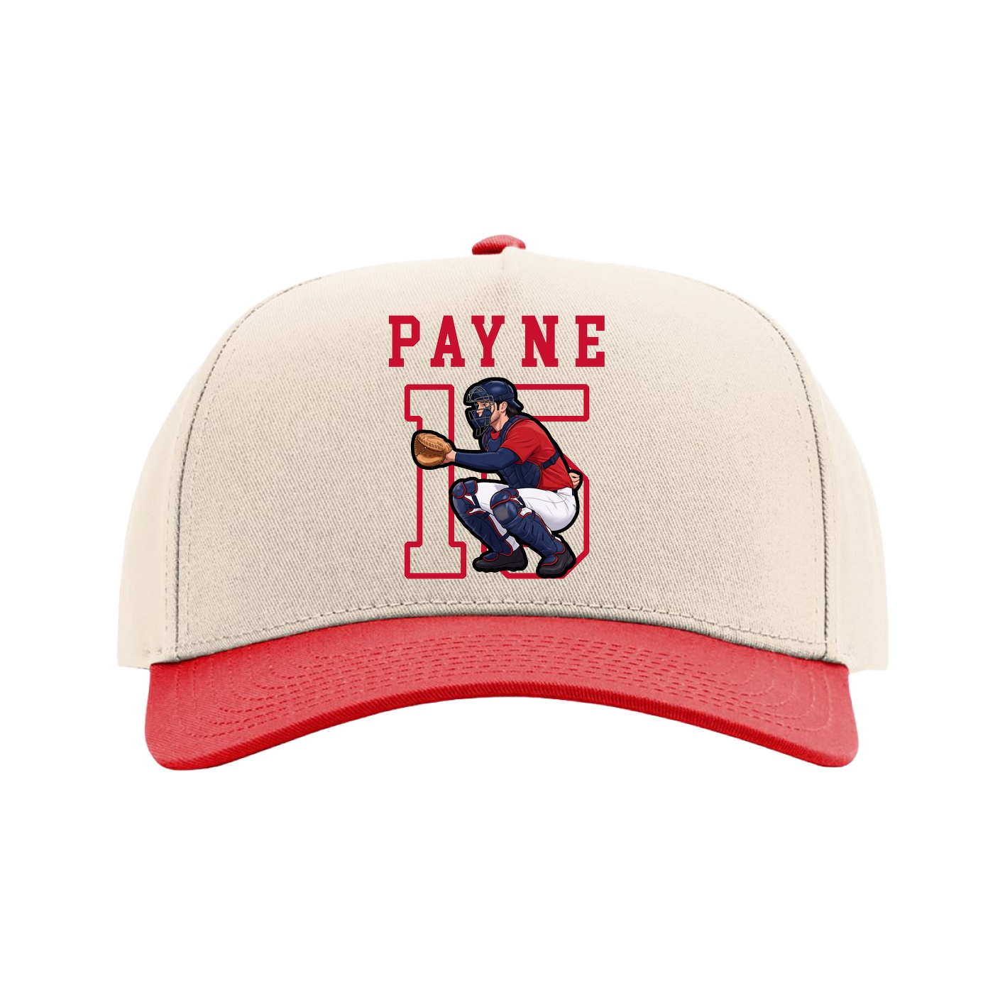 Full Fabric Five-Panel Champ Cap — Shirsey in Cream/Red
