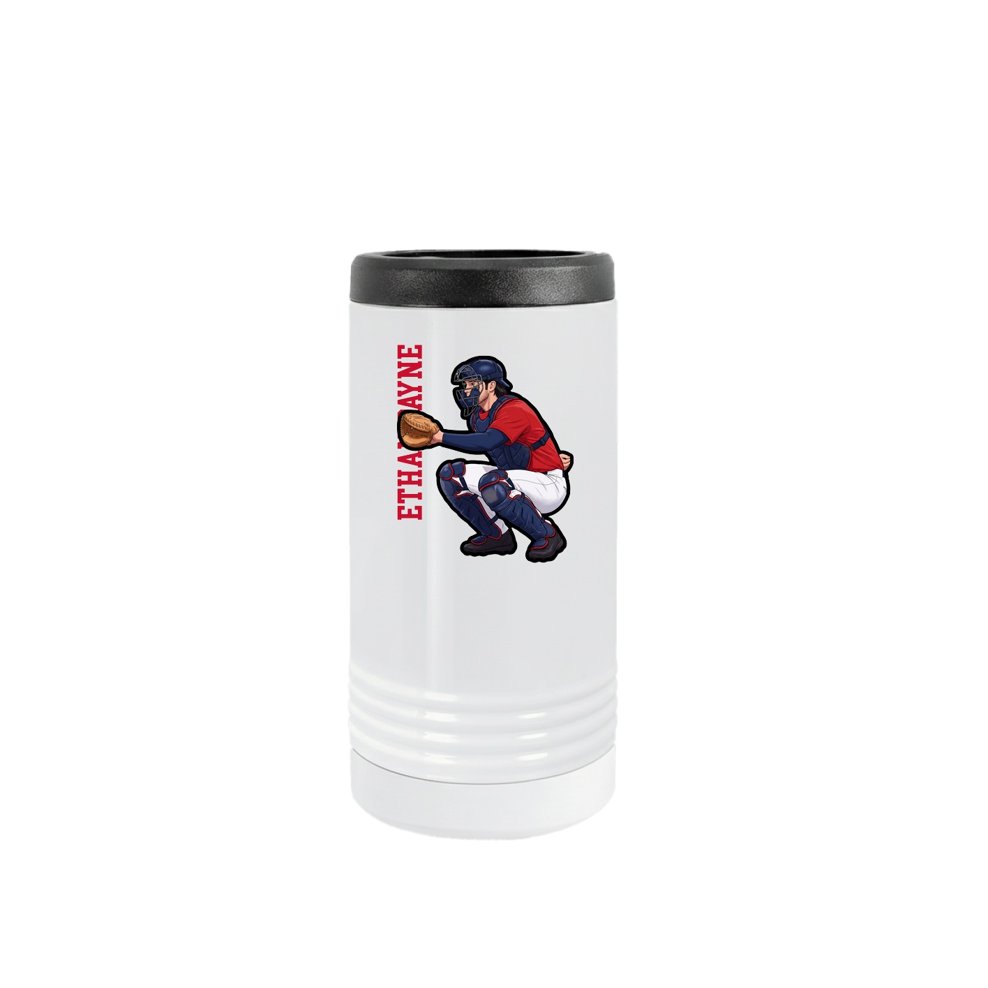 Slim Beverage Holder — Name Vertical in White