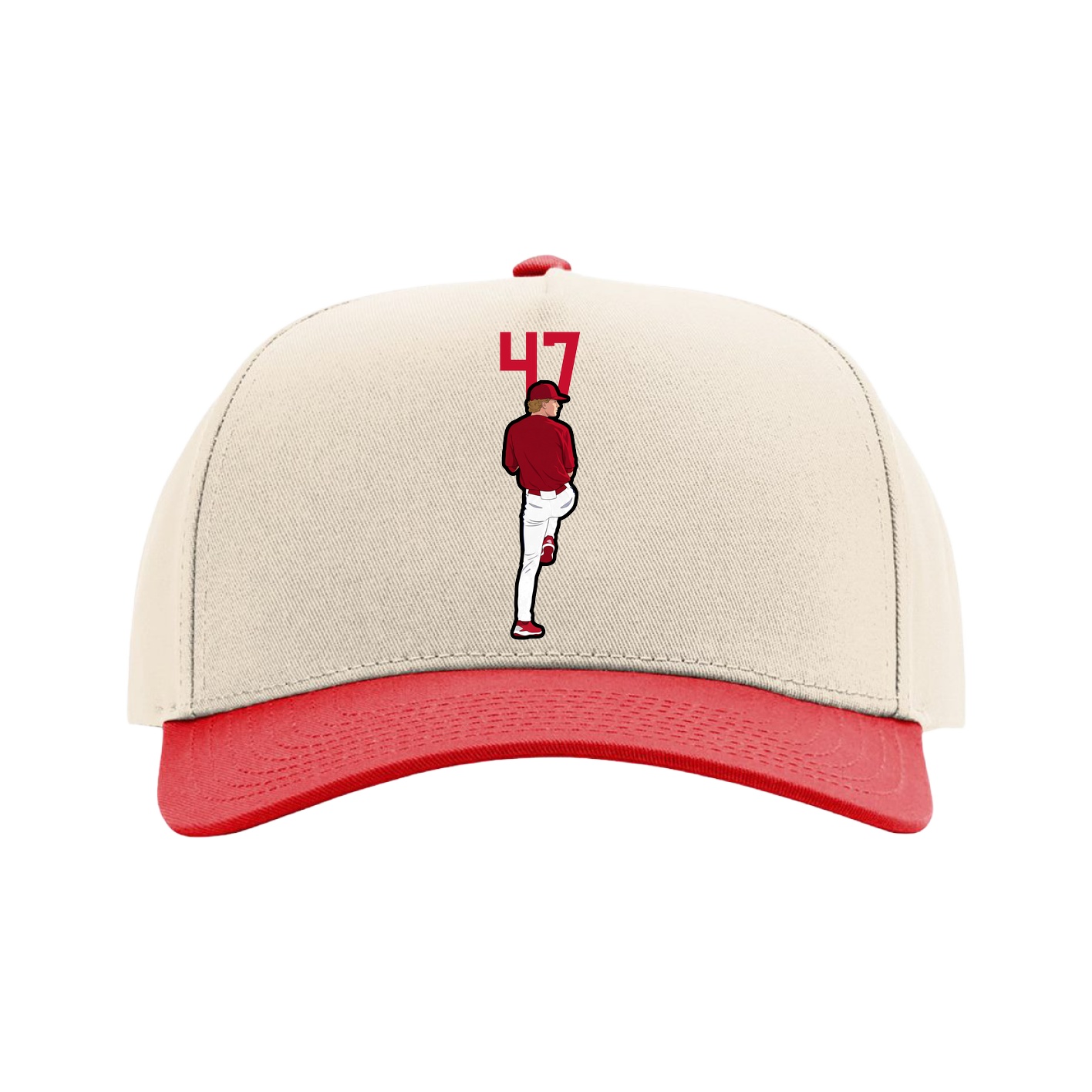 Full Fabric Five-Panel Champ Cap — Number Top in Cream/Red