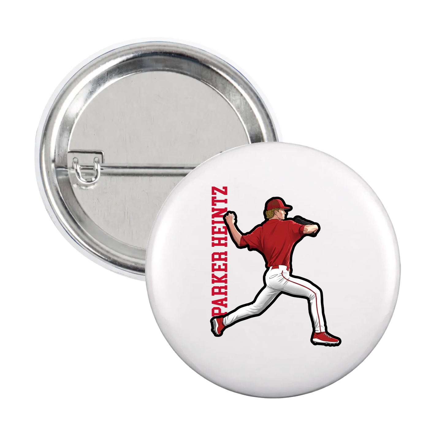 Game Day Button — Name Vertical in White