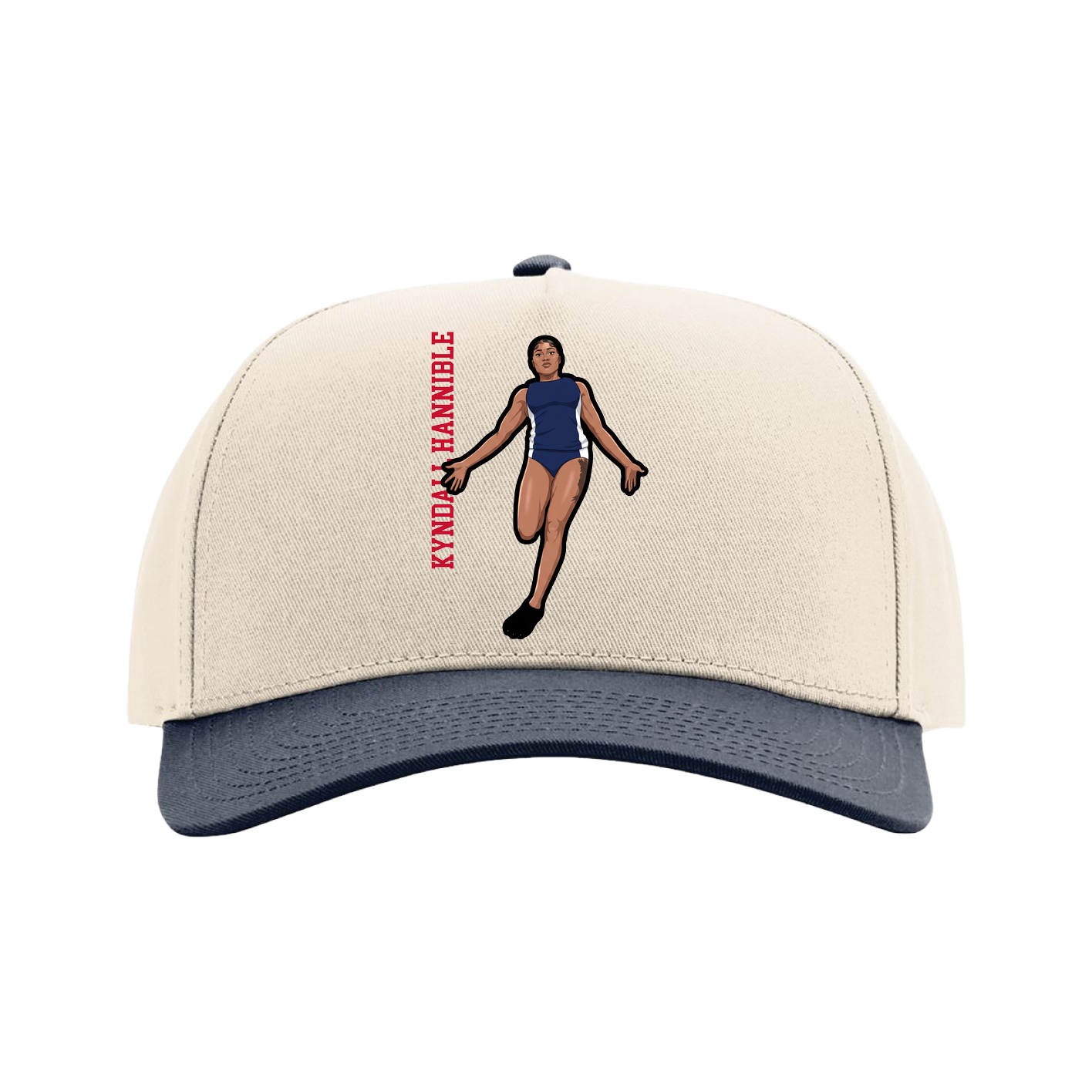 Full Fabric Five-Panel Champ Cap — Name Vertical in Cream/Navy