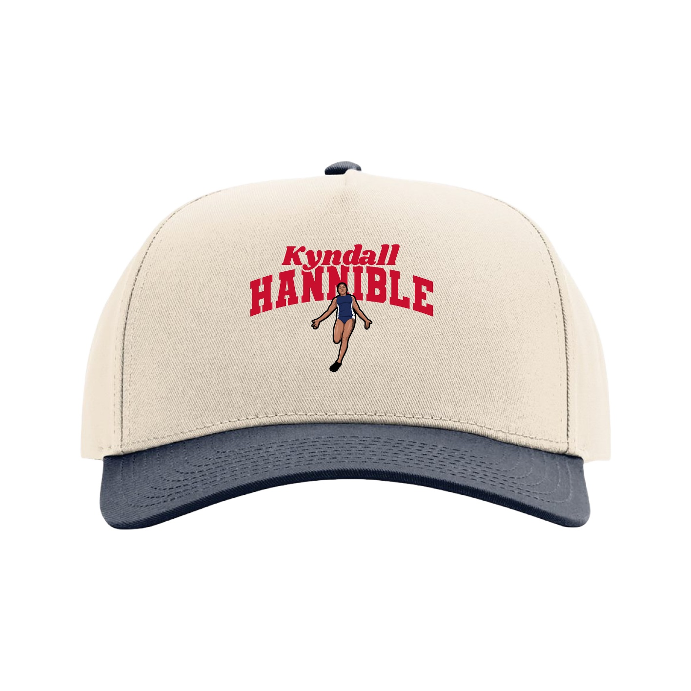 Full Fabric Five-Panel Champ Cap — Signature Arch in Cream/Navy
