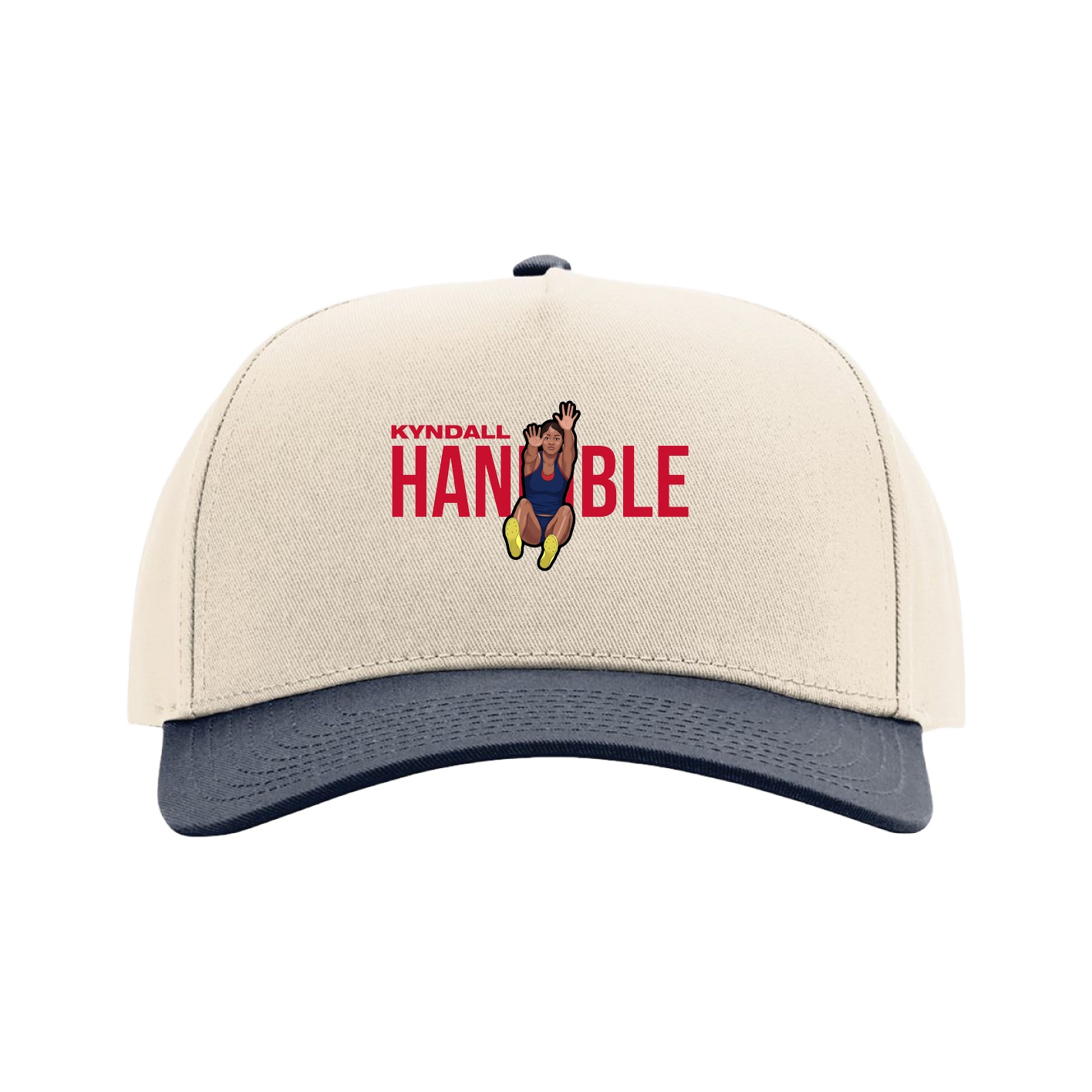 Full Fabric Five-Panel Champ Cap — Player Name in Cream/Navy
