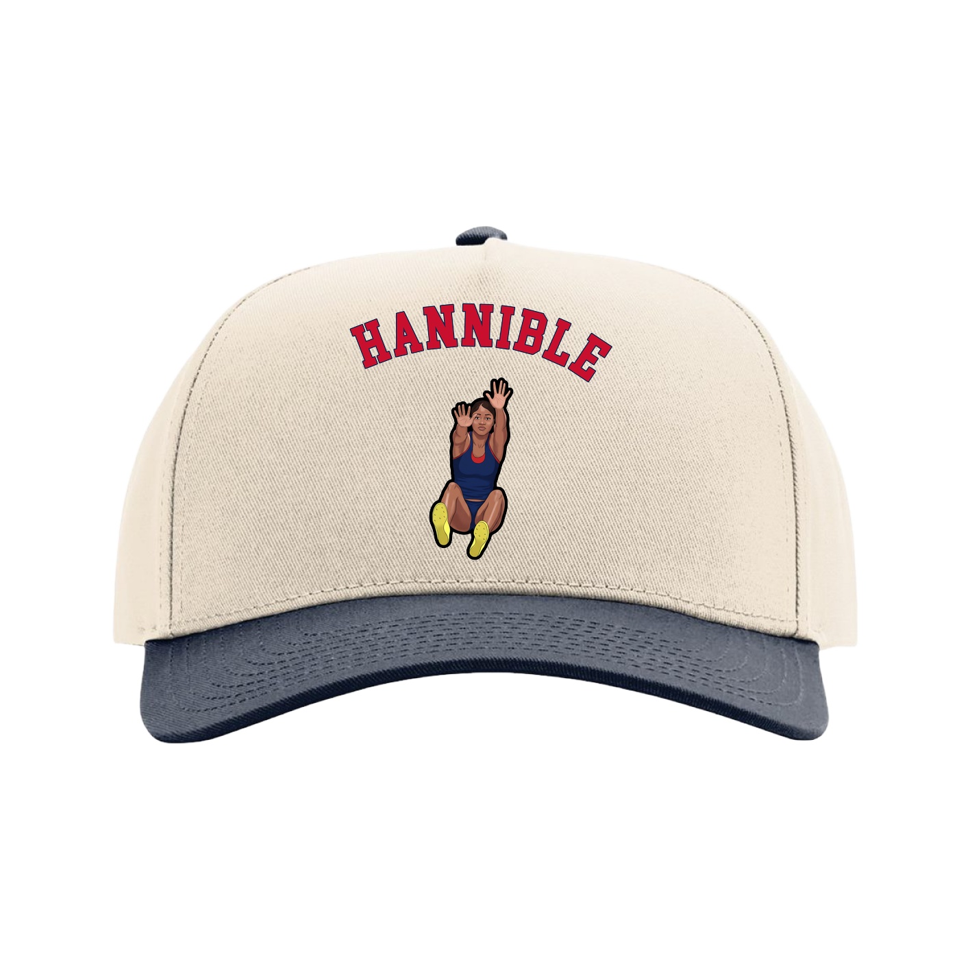 Full Fabric Five-Panel Champ Cap — Shirsey Arch in Cream/Navy