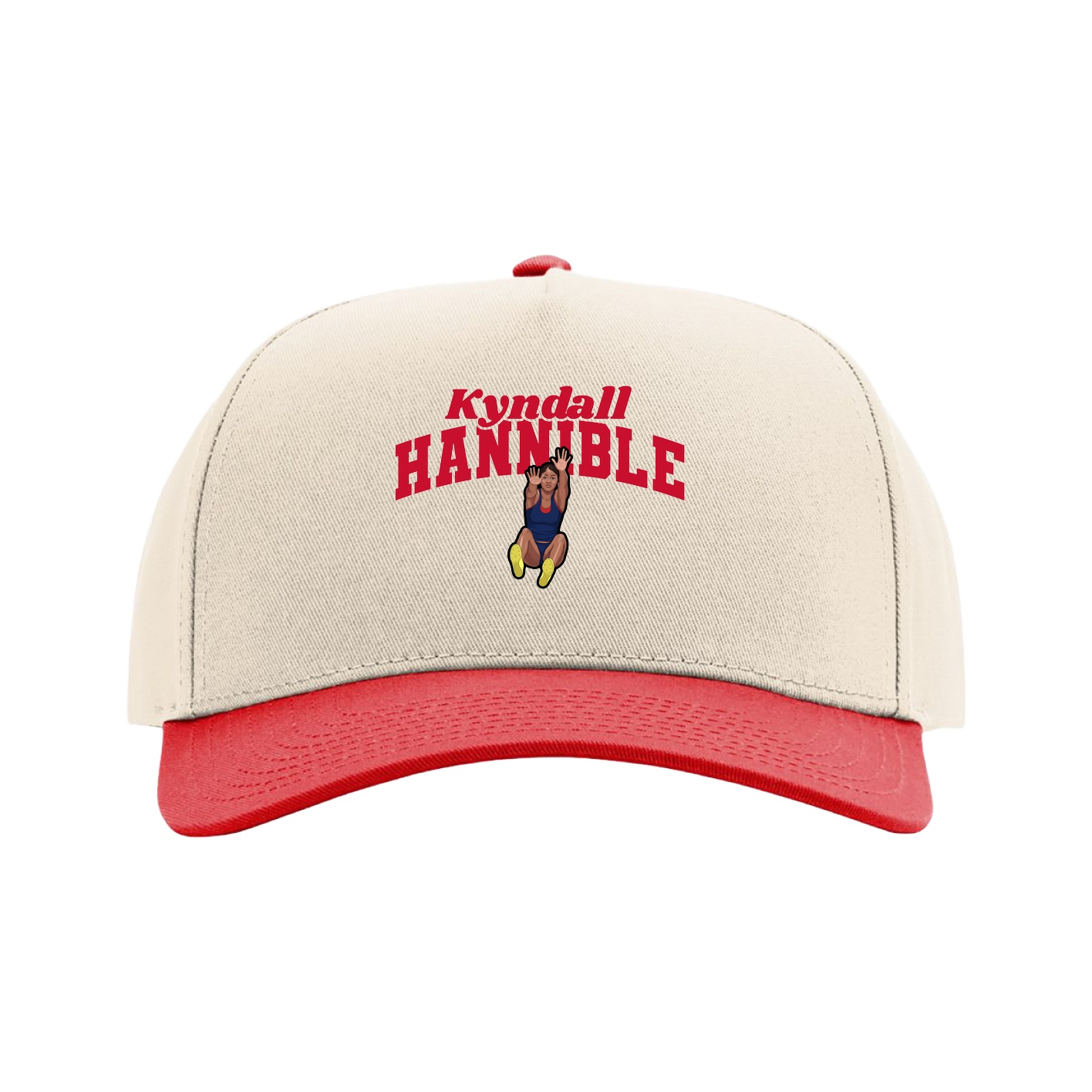 Full Fabric Five-Panel Champ Cap — Signature Arch in Cream/Red