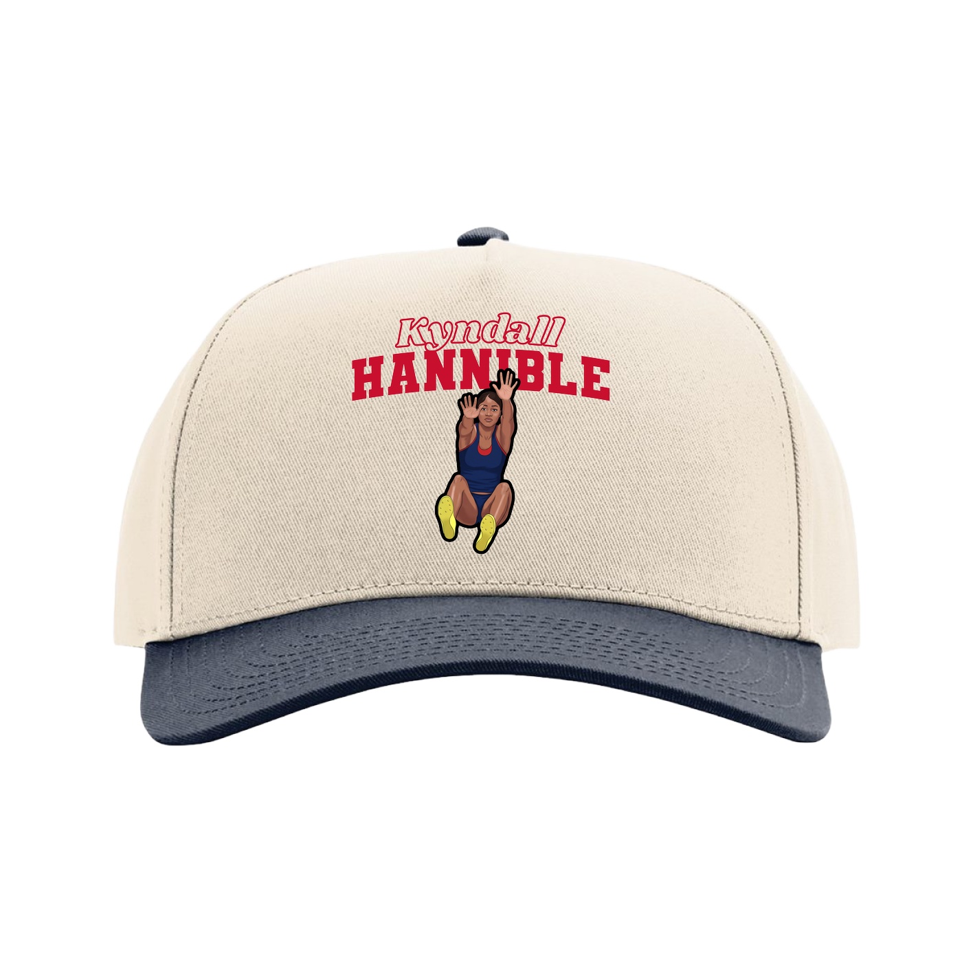 Full Fabric Five-Panel Champ Cap — Name Arch in Cream/Navy