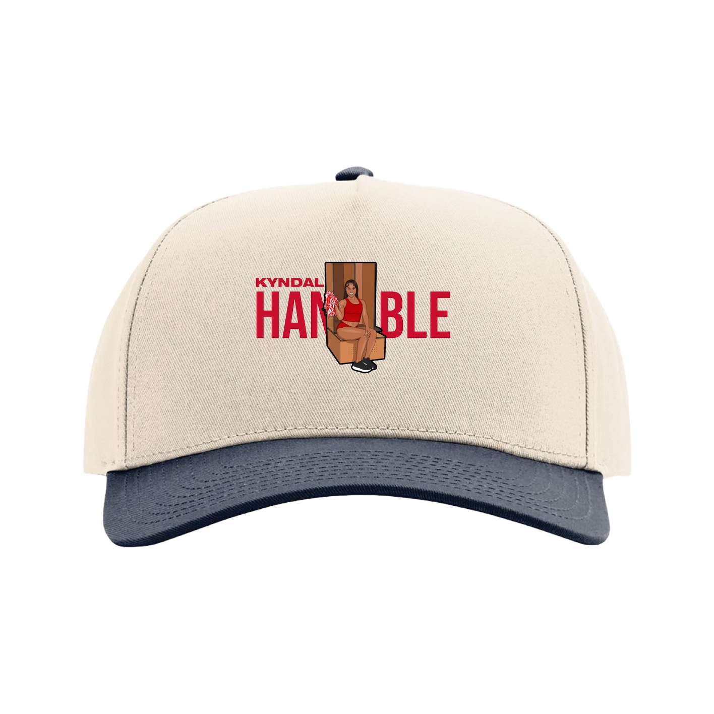 Full Fabric Five-Panel Champ Cap — Player Name in Cream/Navy