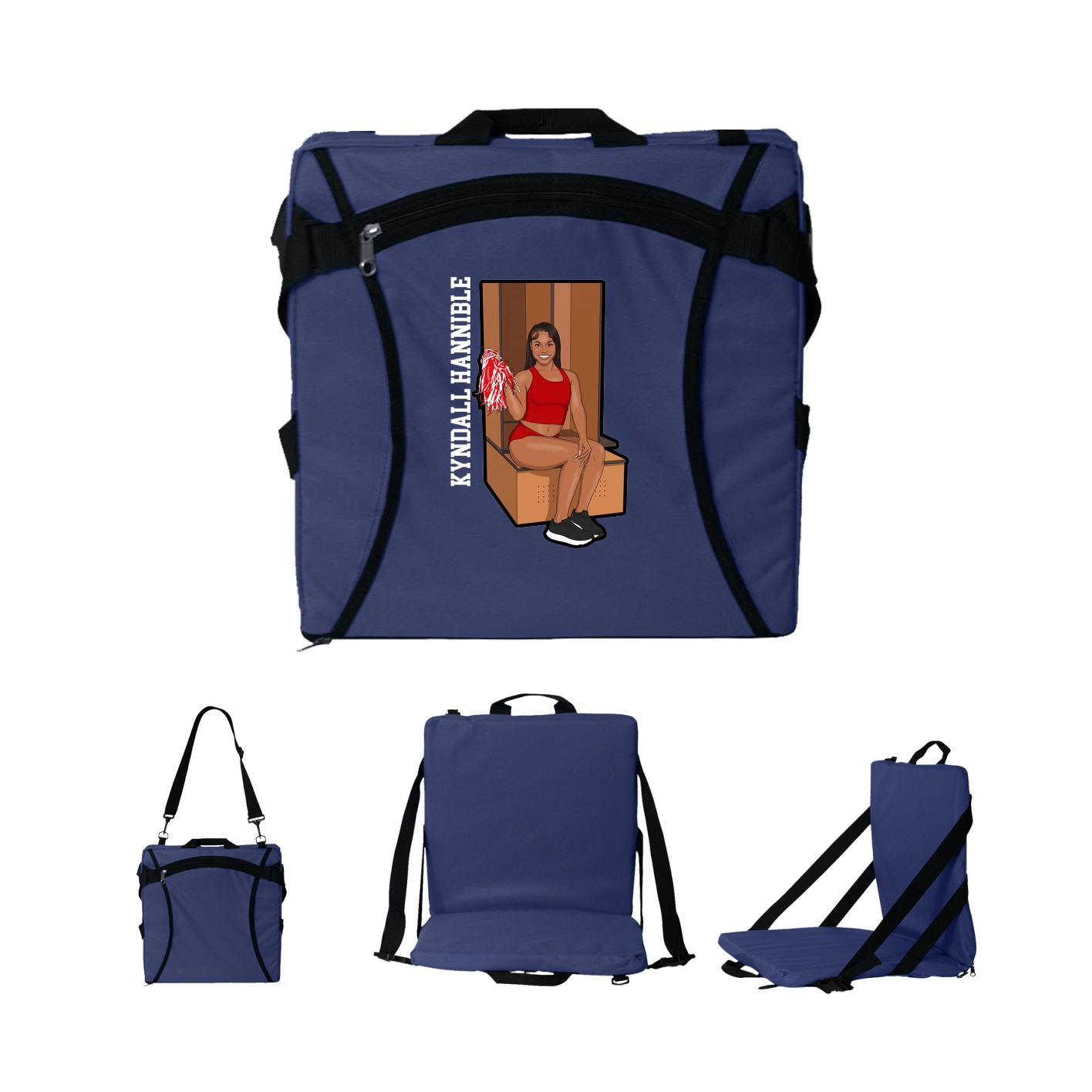 Folding Stadium Seat — Name Vertical in Navy