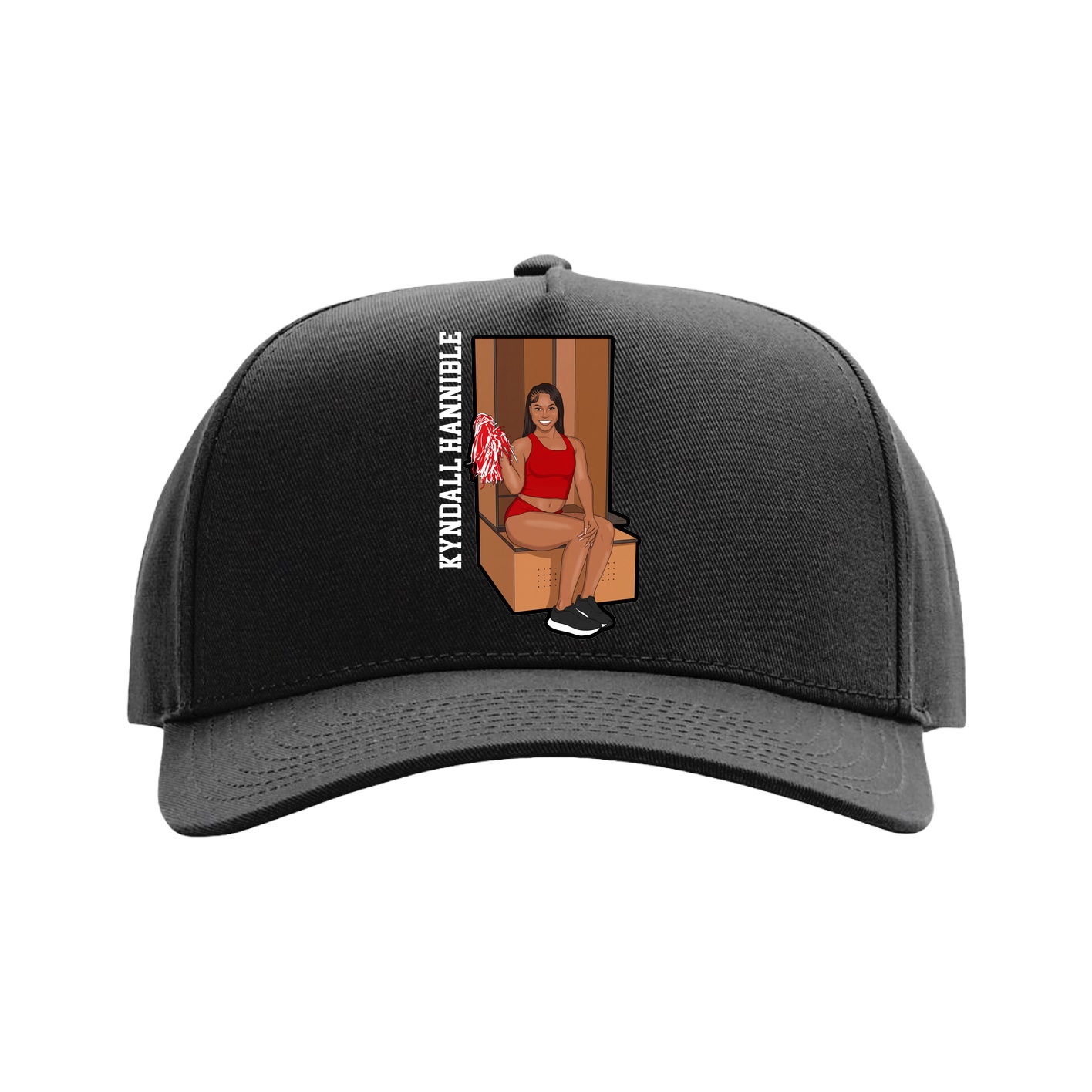 Full Fabric Five-Panel Champ Cap — Name Vertical in Black