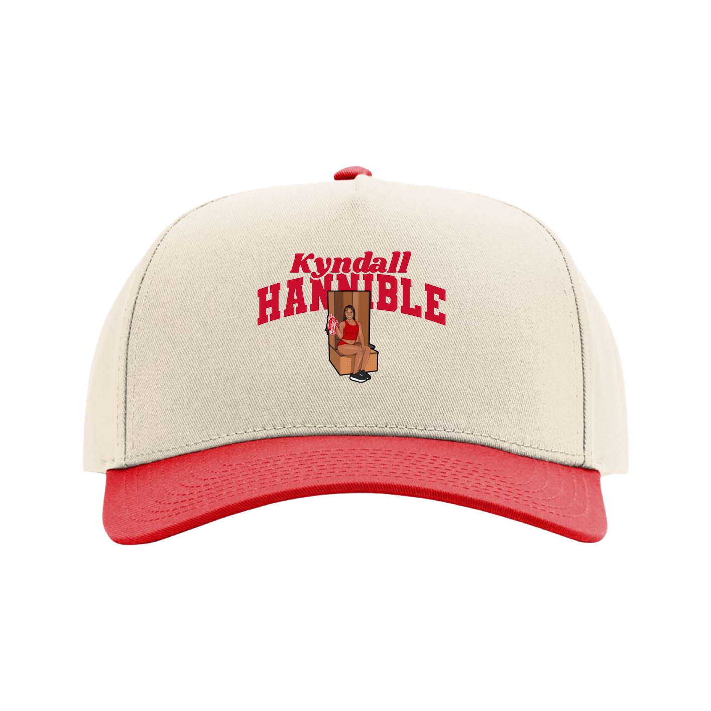Full Fabric Five-Panel Champ Cap — Signature Arch in Cream/Red
