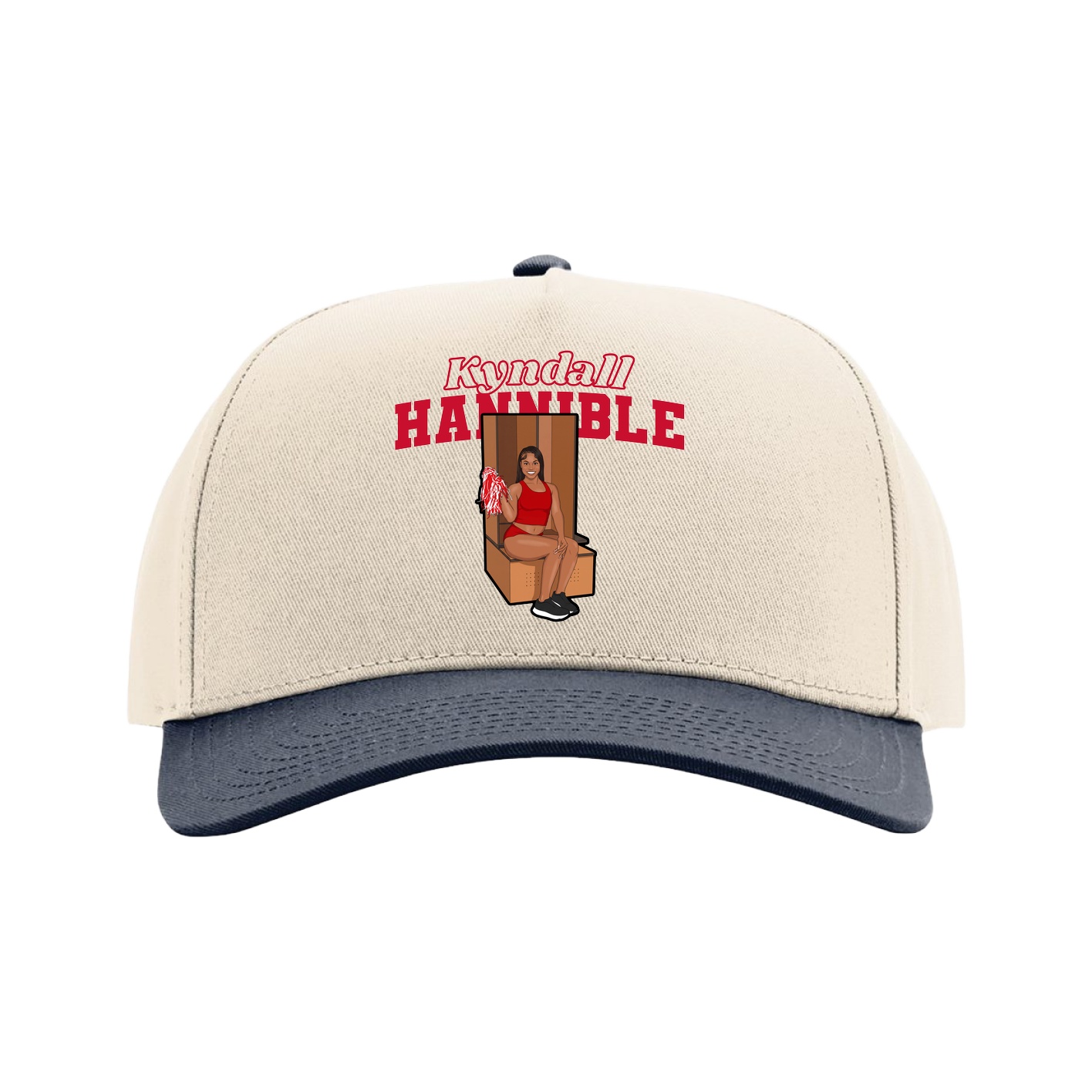 Full Fabric Five-Panel Champ Cap — Name Arch in Cream/Navy