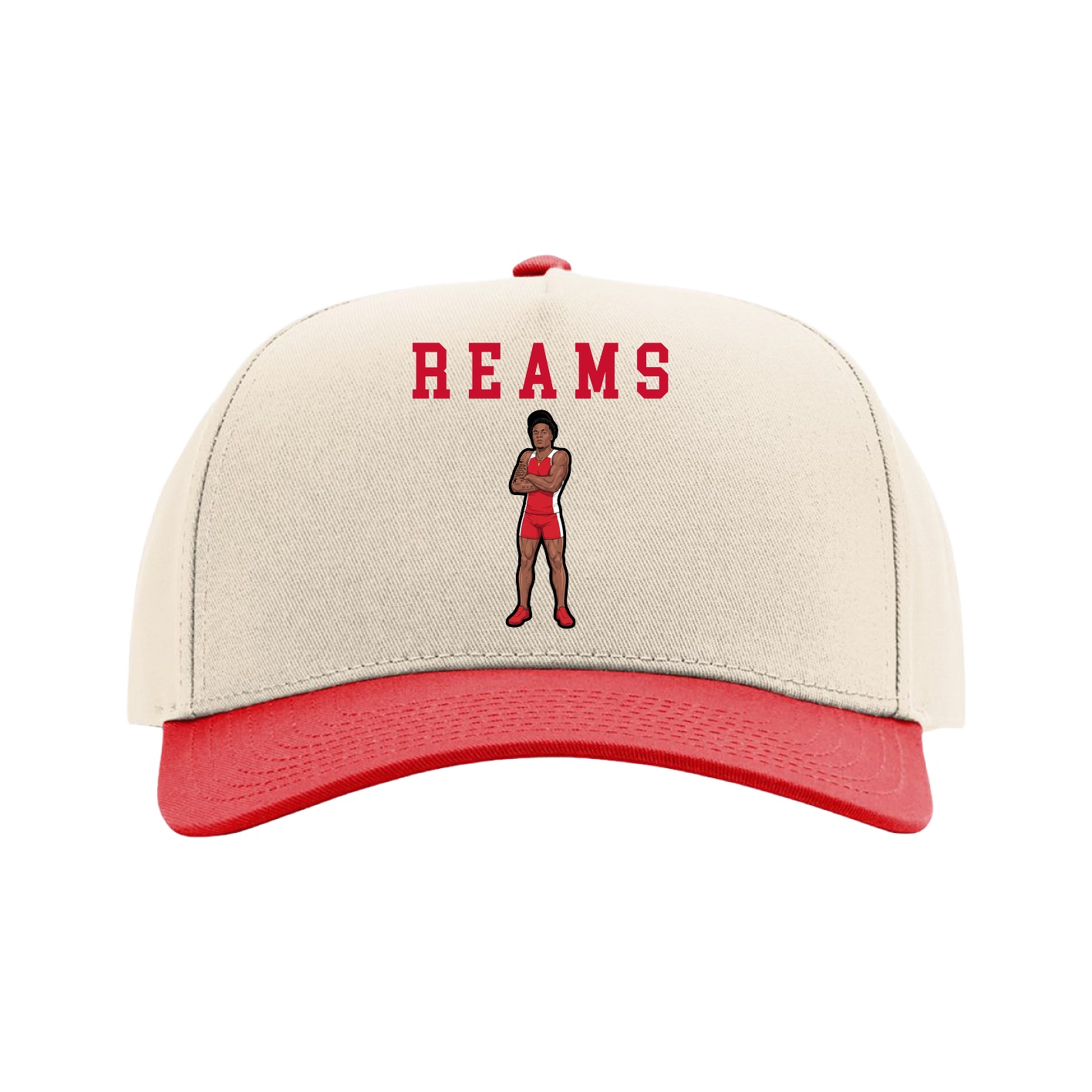 Full Fabric Five-Panel Champ Cap — Shirsey in Cream/Red