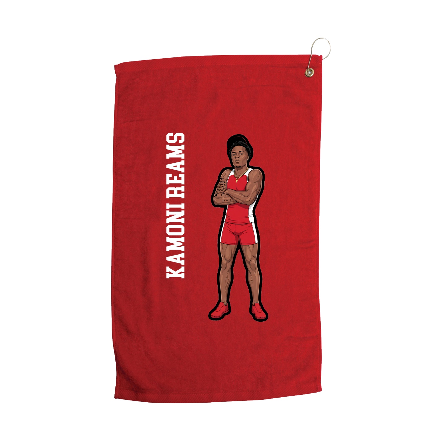 Golf Towel — Name Vertical in Red