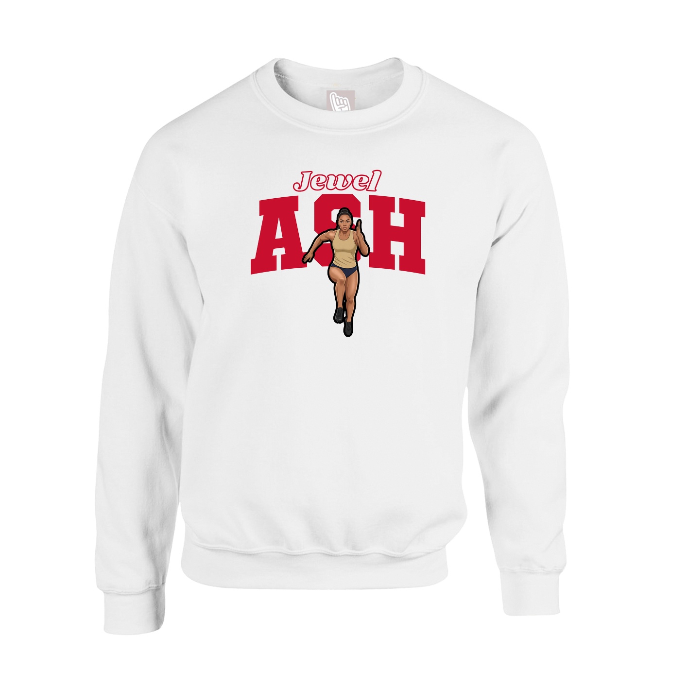 Fleece Crew — Name Arch in White