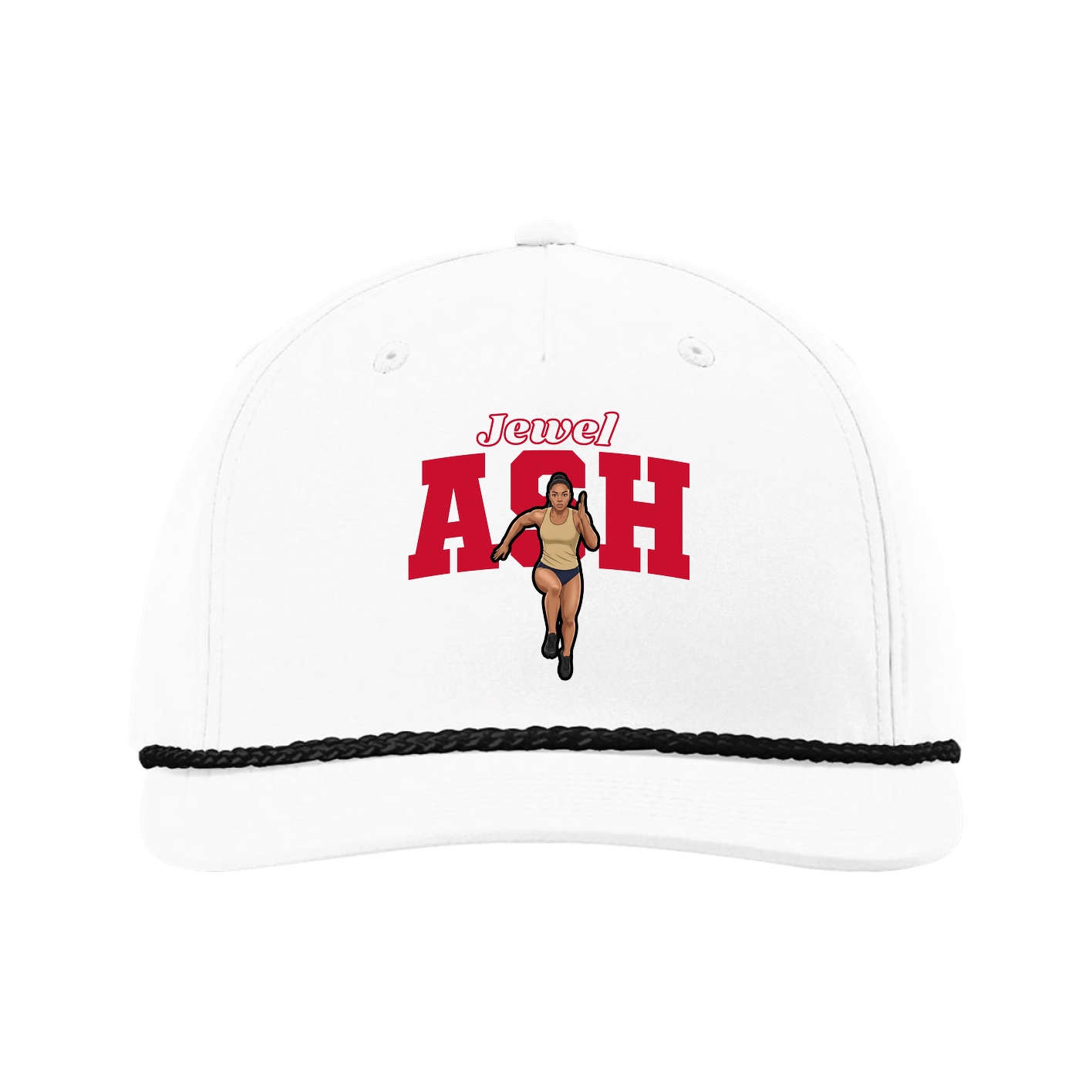 Five-Panel Classic Rope Cap — Name Arch in White