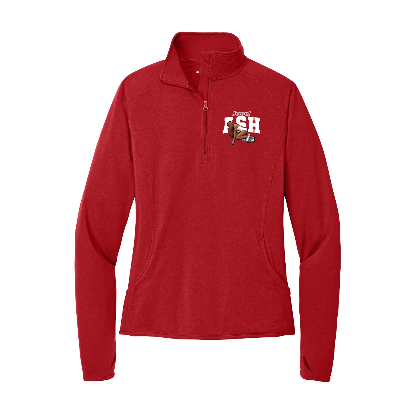 Women's Q-Zip Pullover — Name Arch in Red