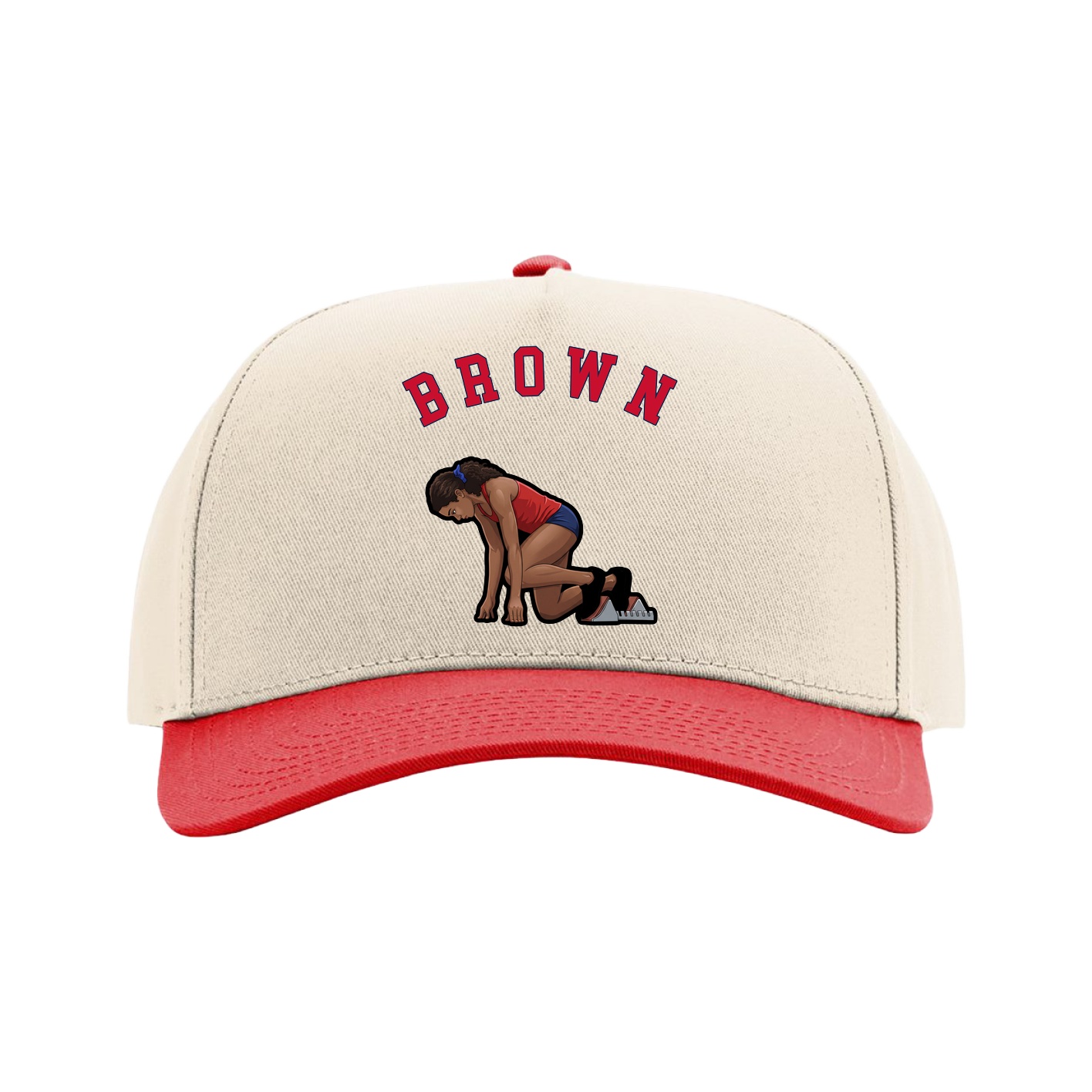 Full Fabric Five-Panel Champ Cap — Shirsey Arch in Cream/Red
