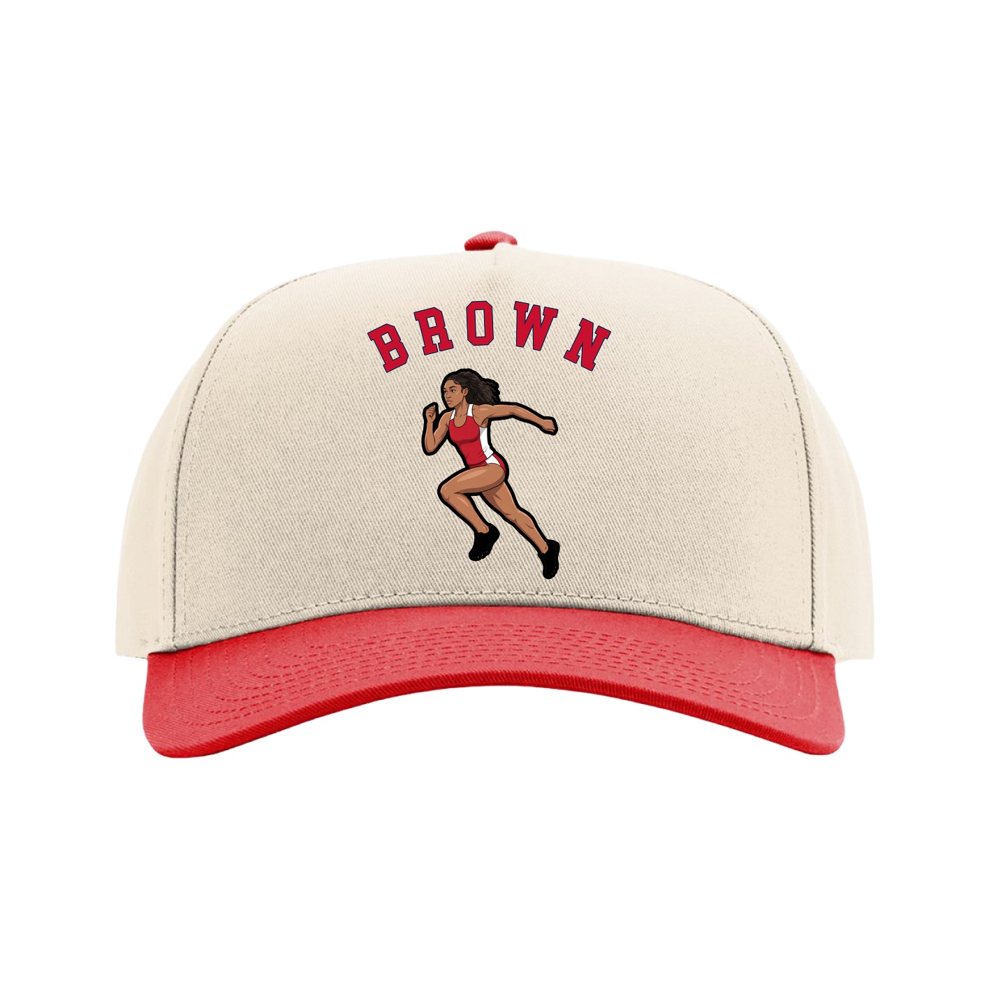 Full Fabric Five-Panel Champ Cap — Shirsey Arch in Cream/Red