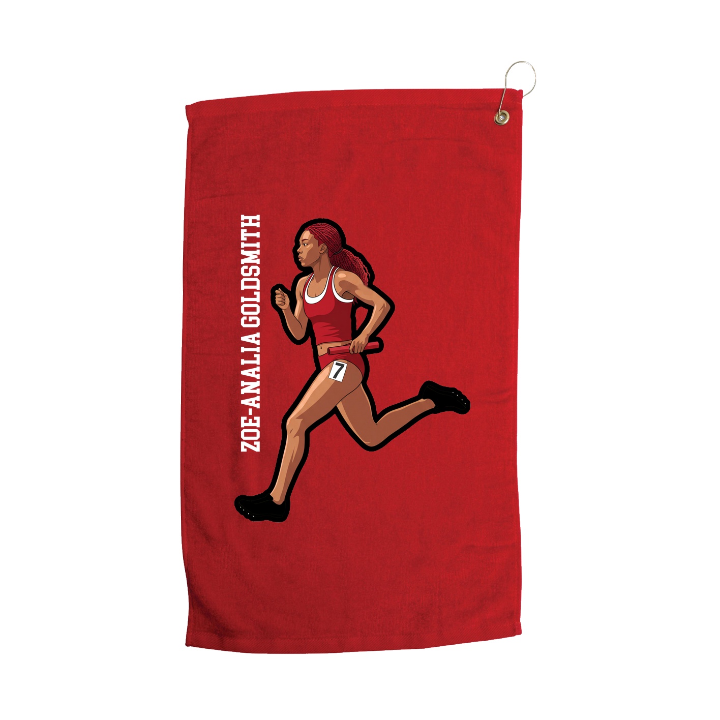 Golf Towel — Name Vertical in Red