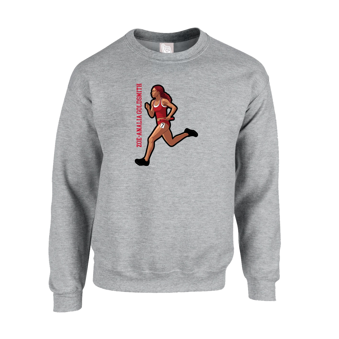 Fleece Crew — Name Vertical in Grey