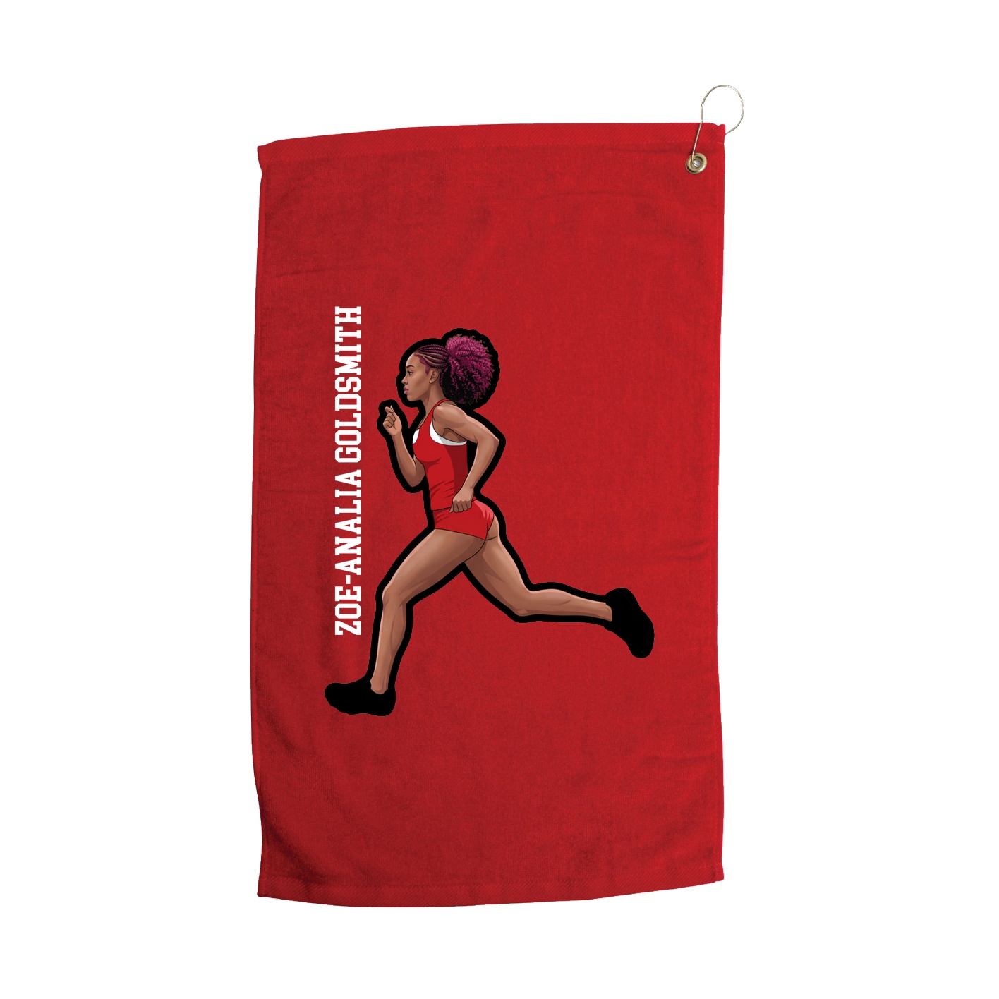 Golf Towel — Name Vertical in Red