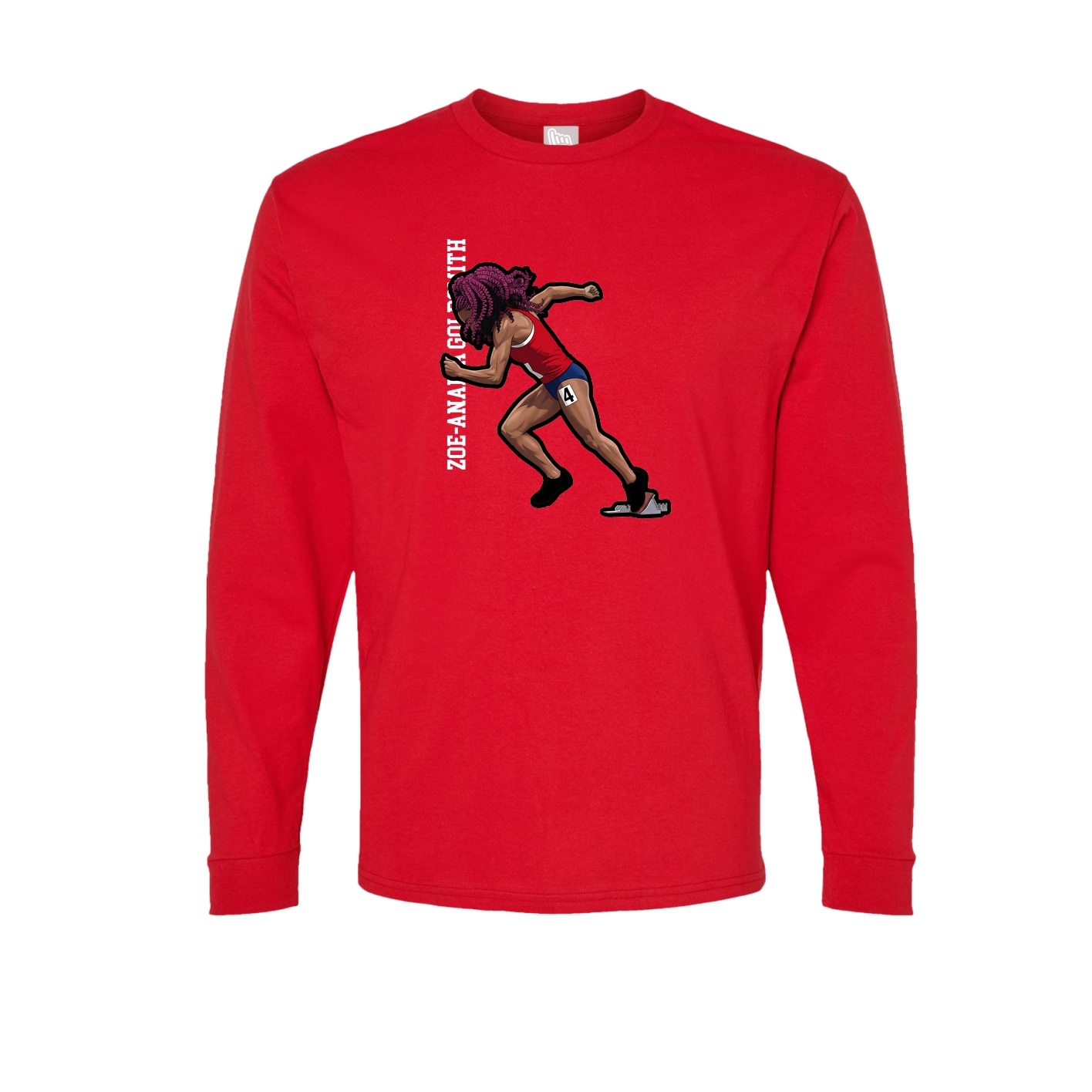 Long Sleeve Tee — Name Vertical in Red