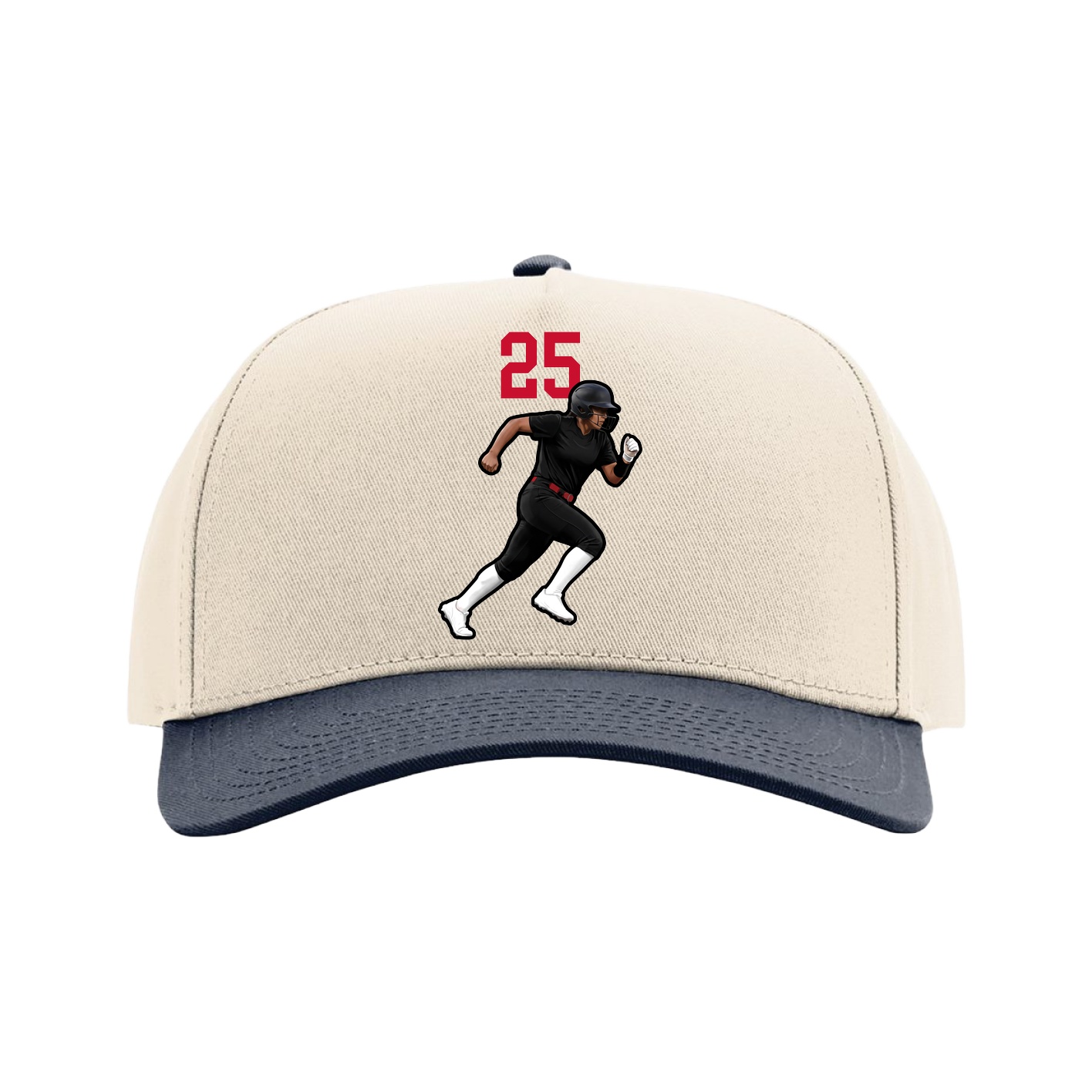 Full Fabric Five-Panel Champ Cap — Number Top in Cream/Navy