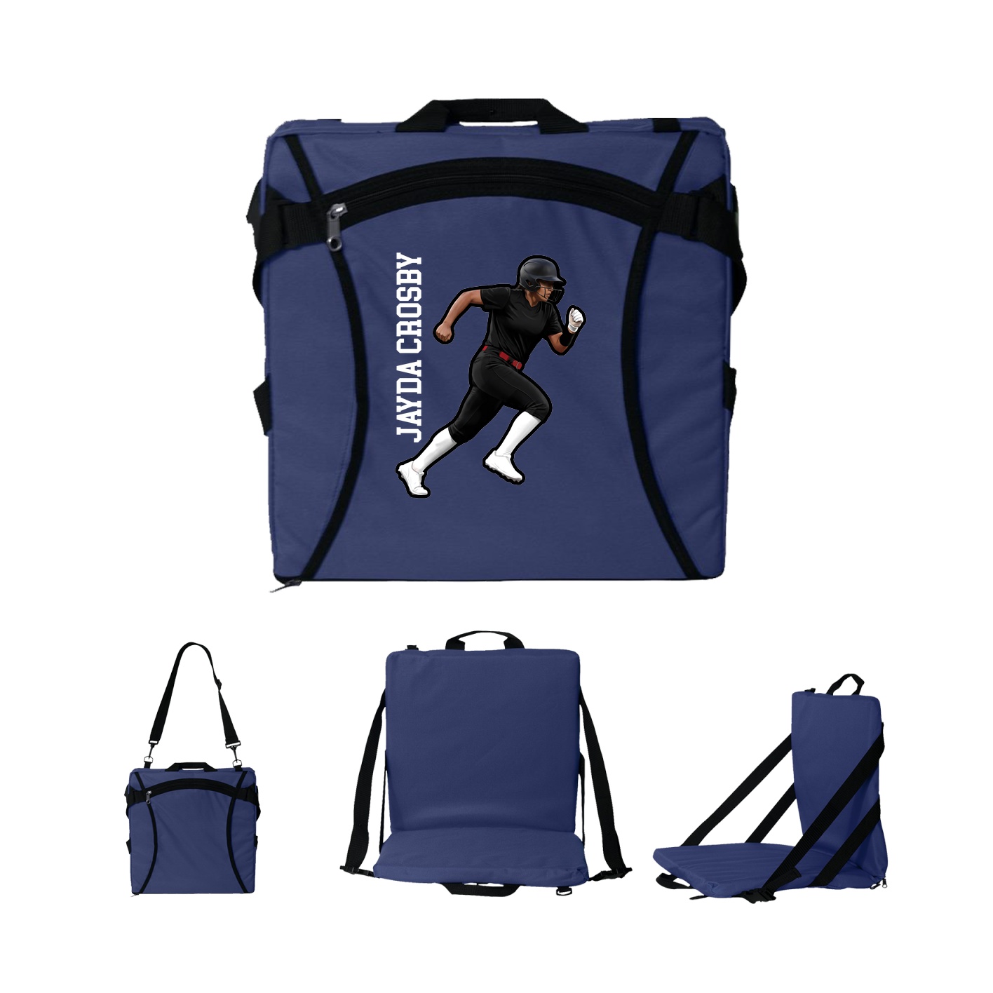 Folding Stadium Seat — Name Vertical in Navy