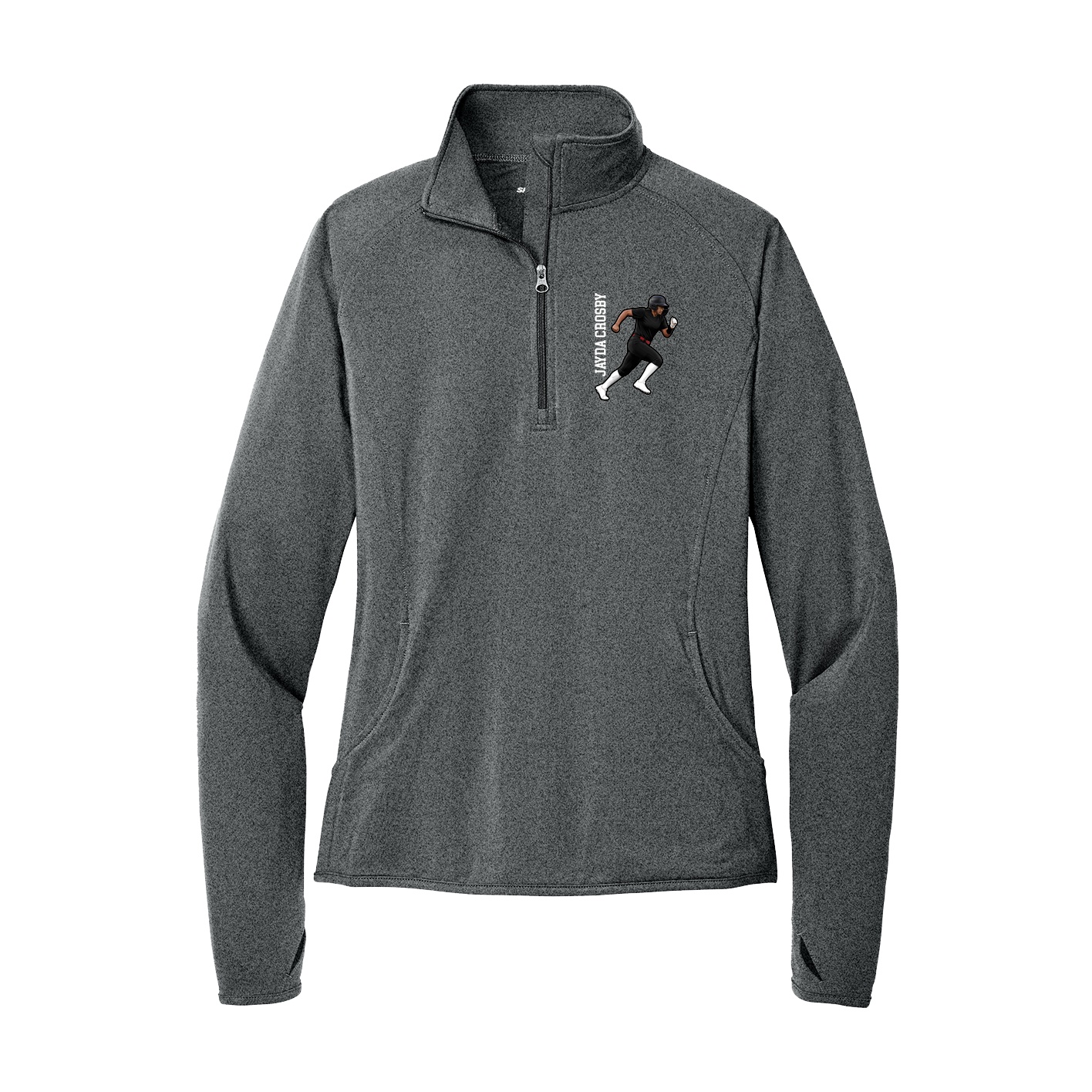 Women's Q-Zip Pullover — Name Vertical in Grey