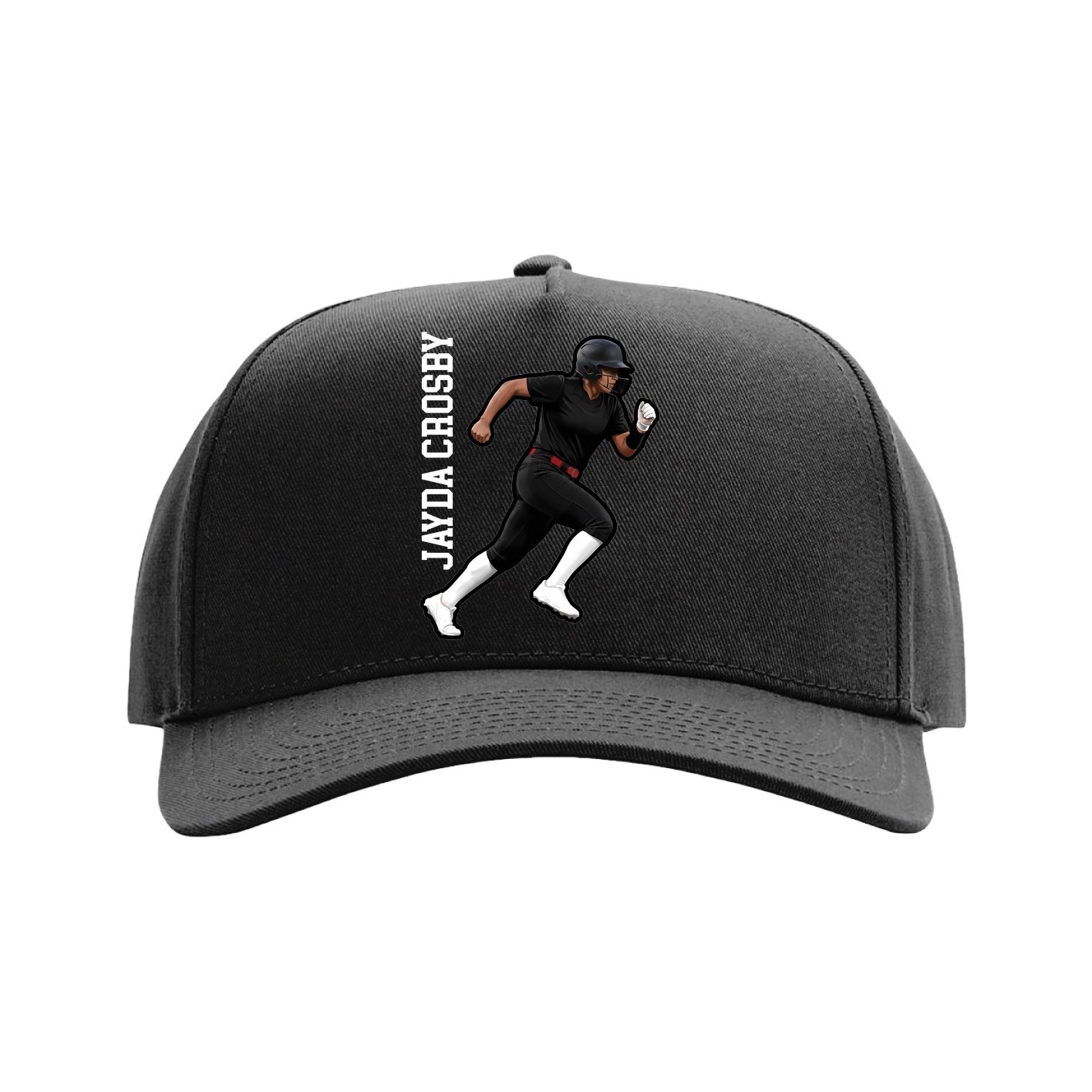 Full Fabric Five-Panel Champ Cap — Name Vertical in Black
