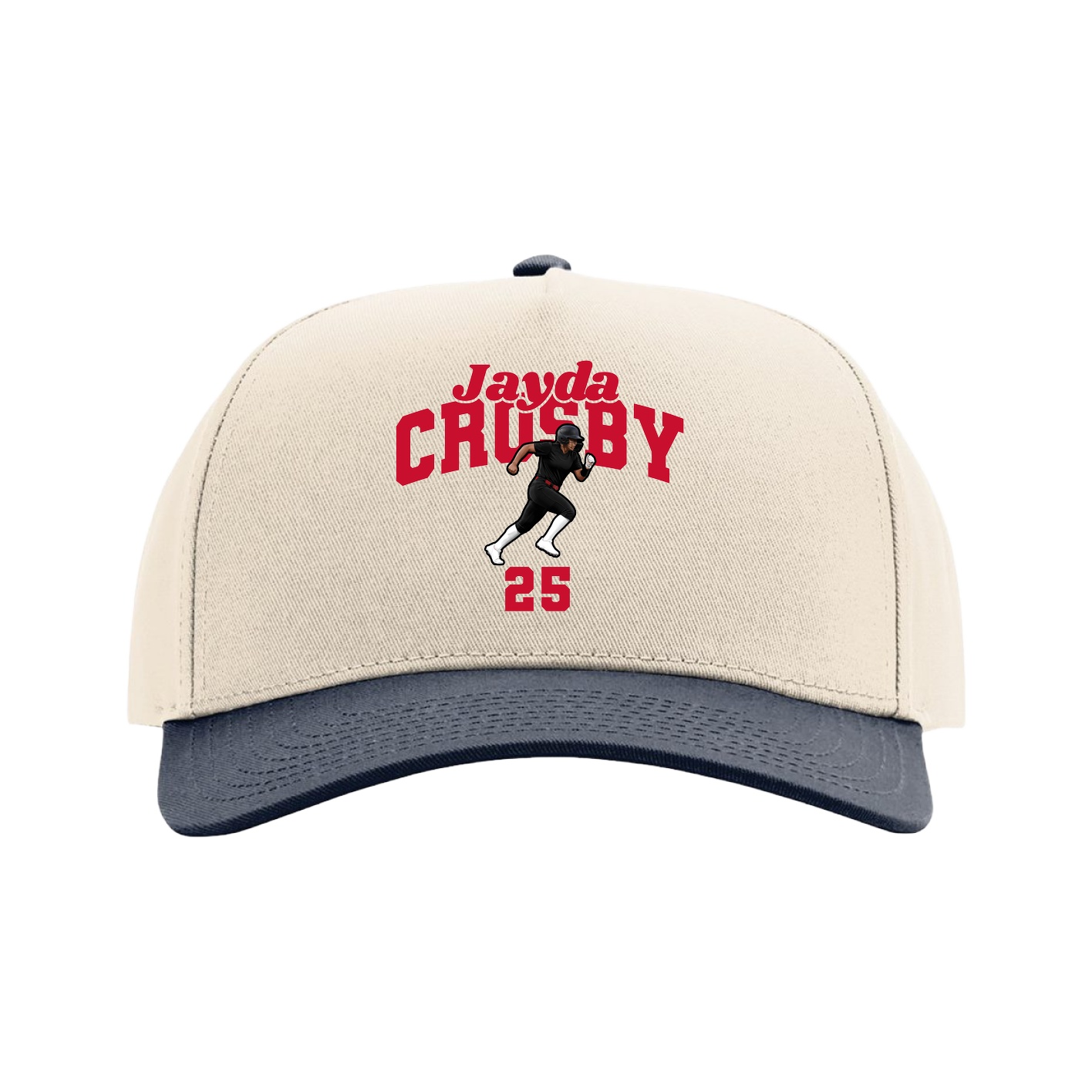 Full Fabric Five-Panel Champ Cap — Signature Arch in Cream/Navy