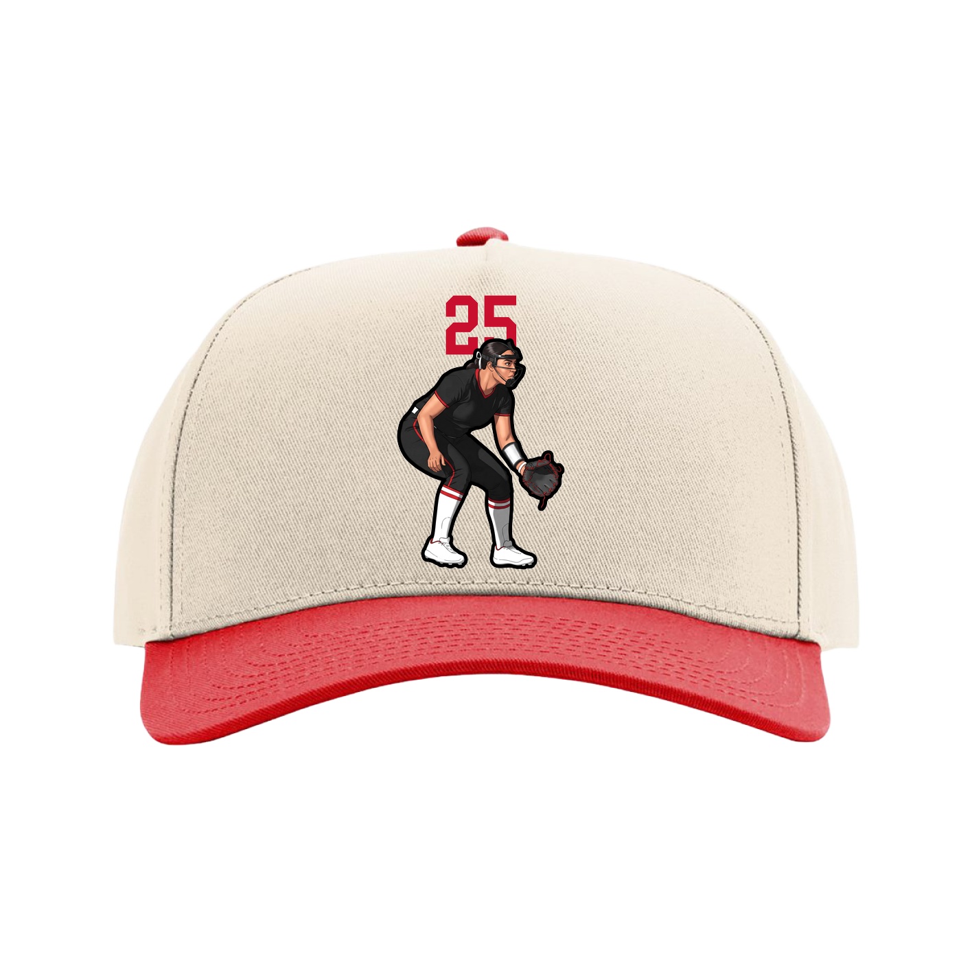 Full Fabric Five-Panel Champ Cap — Number Top in Cream/Red